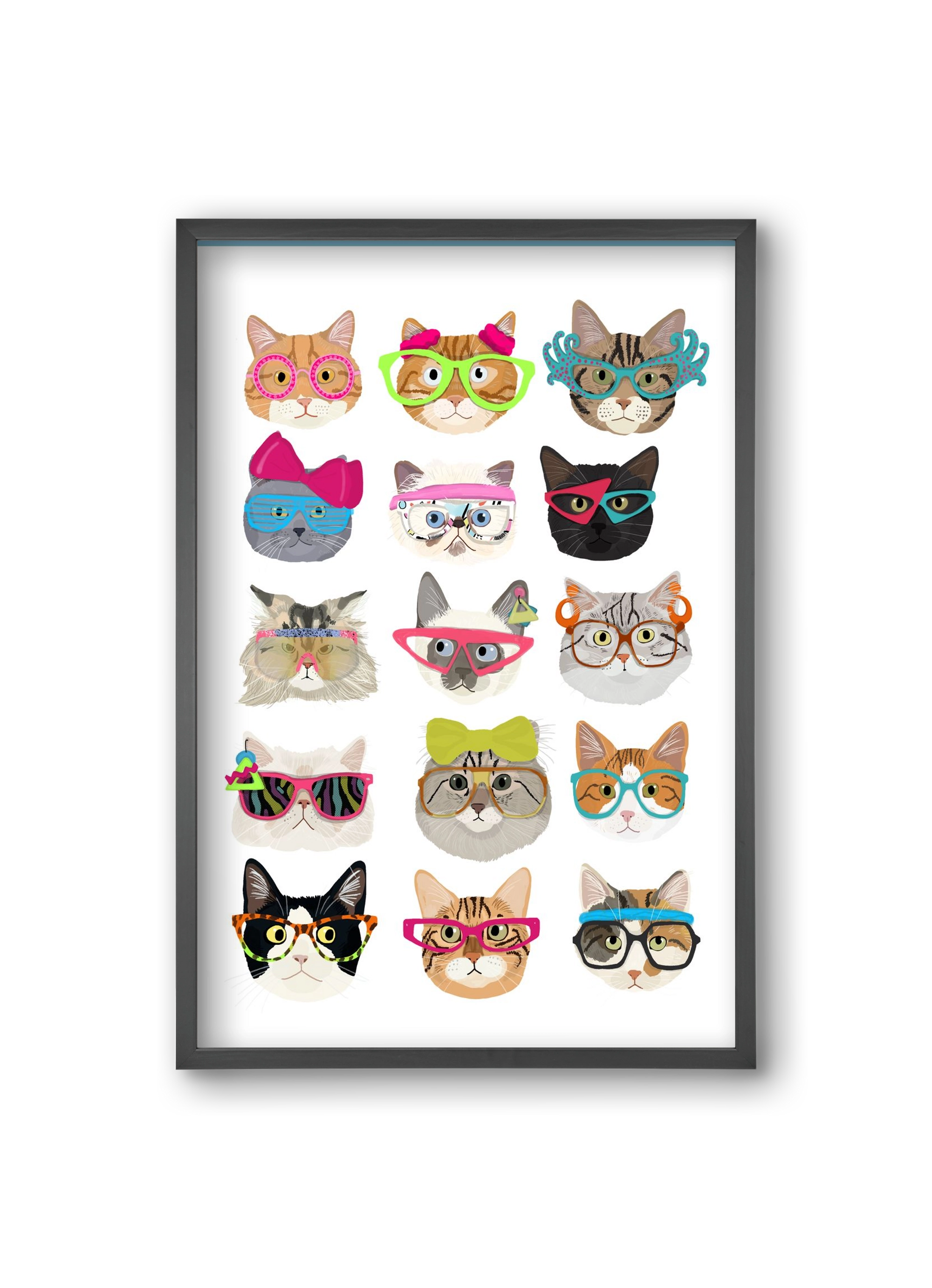 Cats in glasses 1980's , 20x30 cm (20x30 cm), Fekete keret