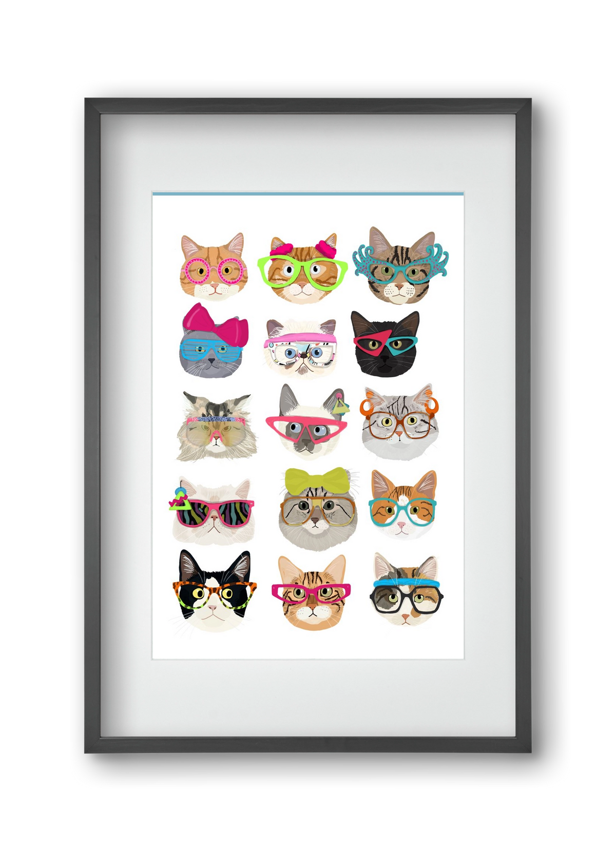 Cats in glasses 1980's , 30x45 cm (20x30 cm), Fekete keret, paszpartuval