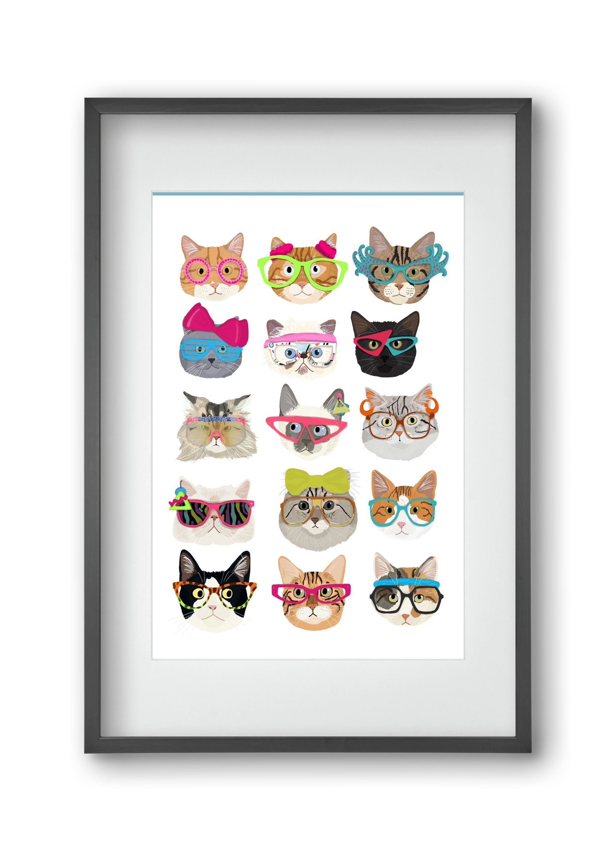 Cats in glasses 1980's , 30x45 cm (20x30 cm), Fekete keret, paszpartuval