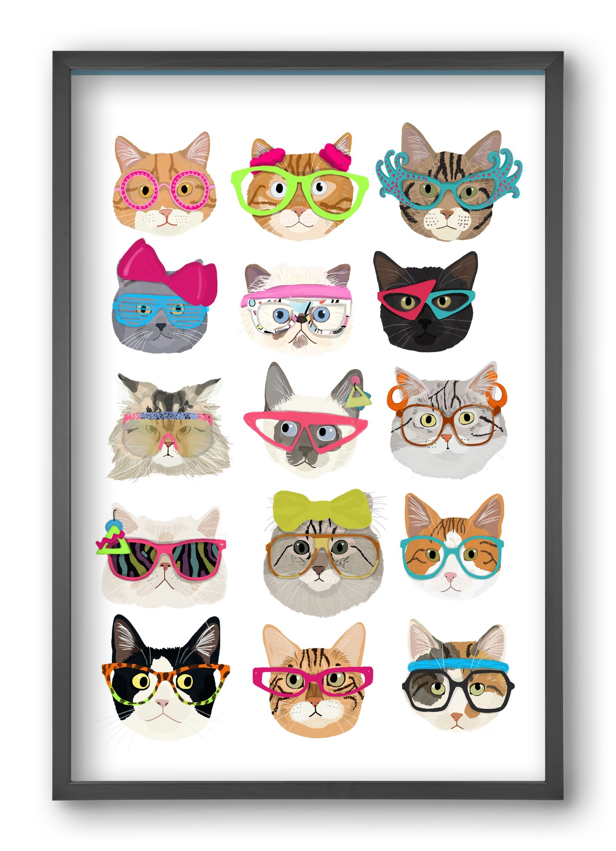 Cats in glasses 1980's , 40x60 cm (40x60 cm), Fekete keret