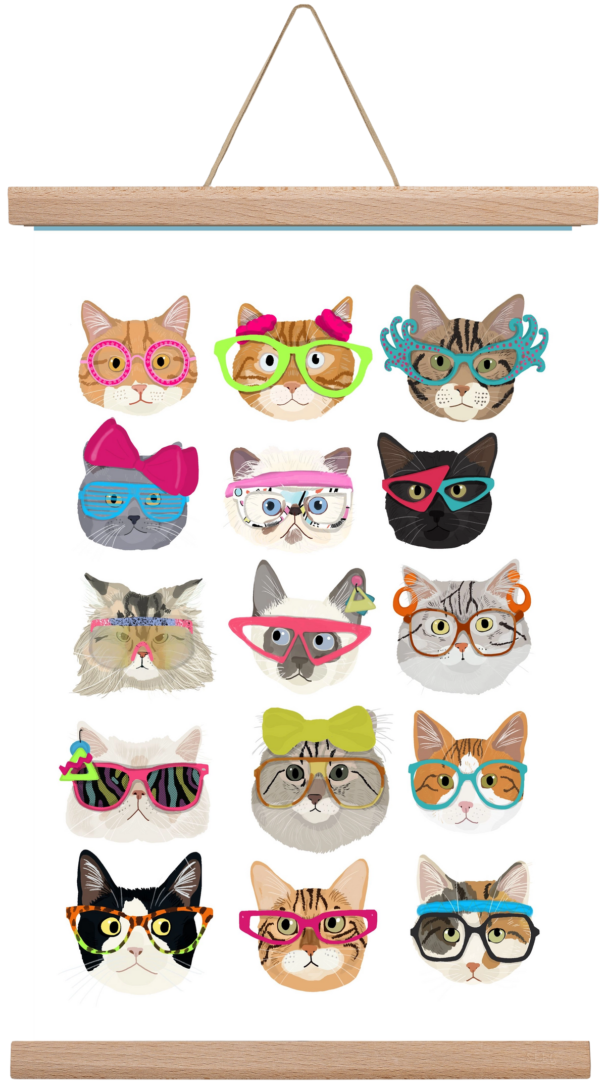 Cats in glasses 1980's , 30x45 cm (30x45 cm), Tölgy akasztó