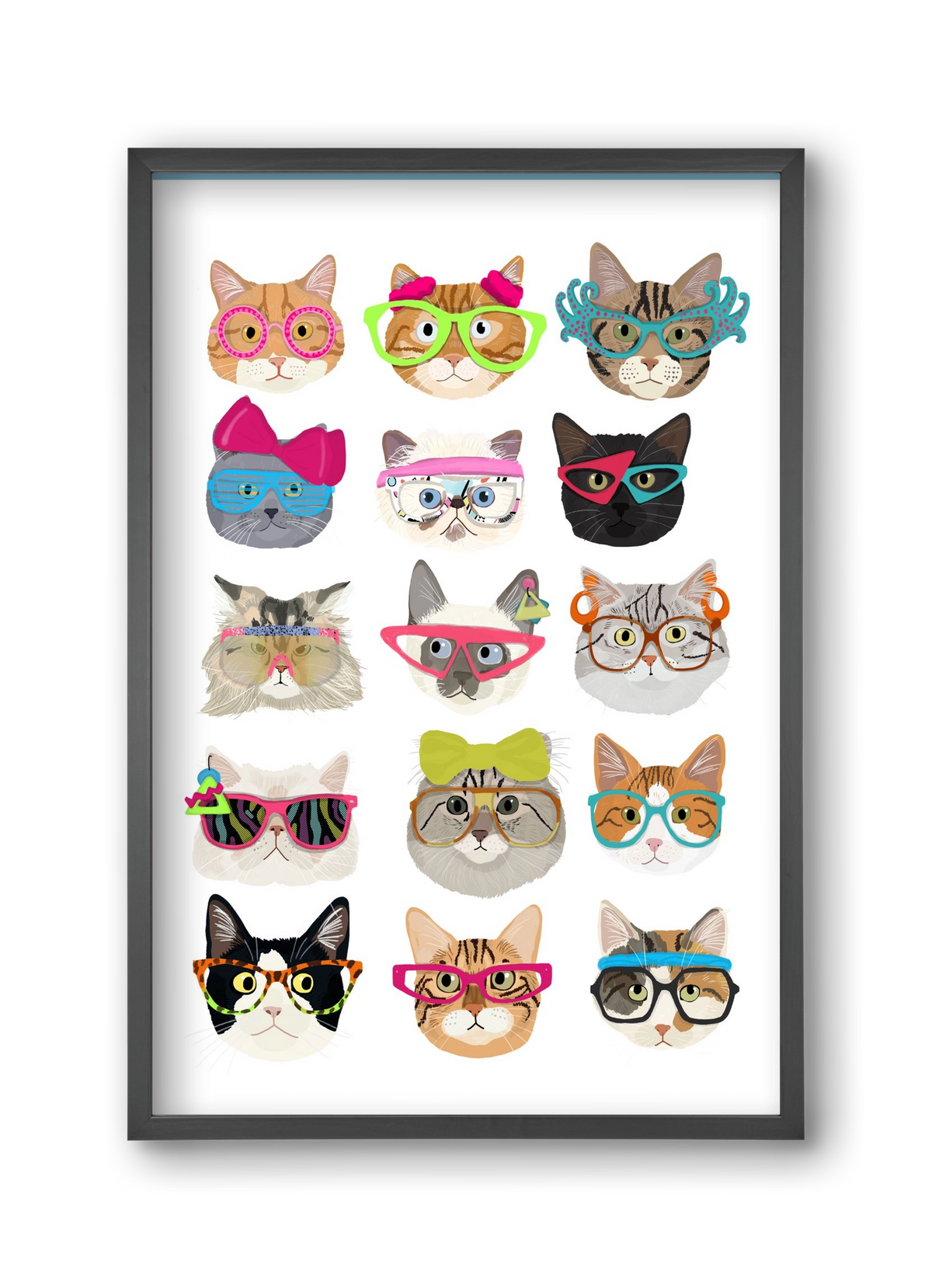 Cats in glasses 1980's , 30x45 cm (30x45 cm), Fekete keret