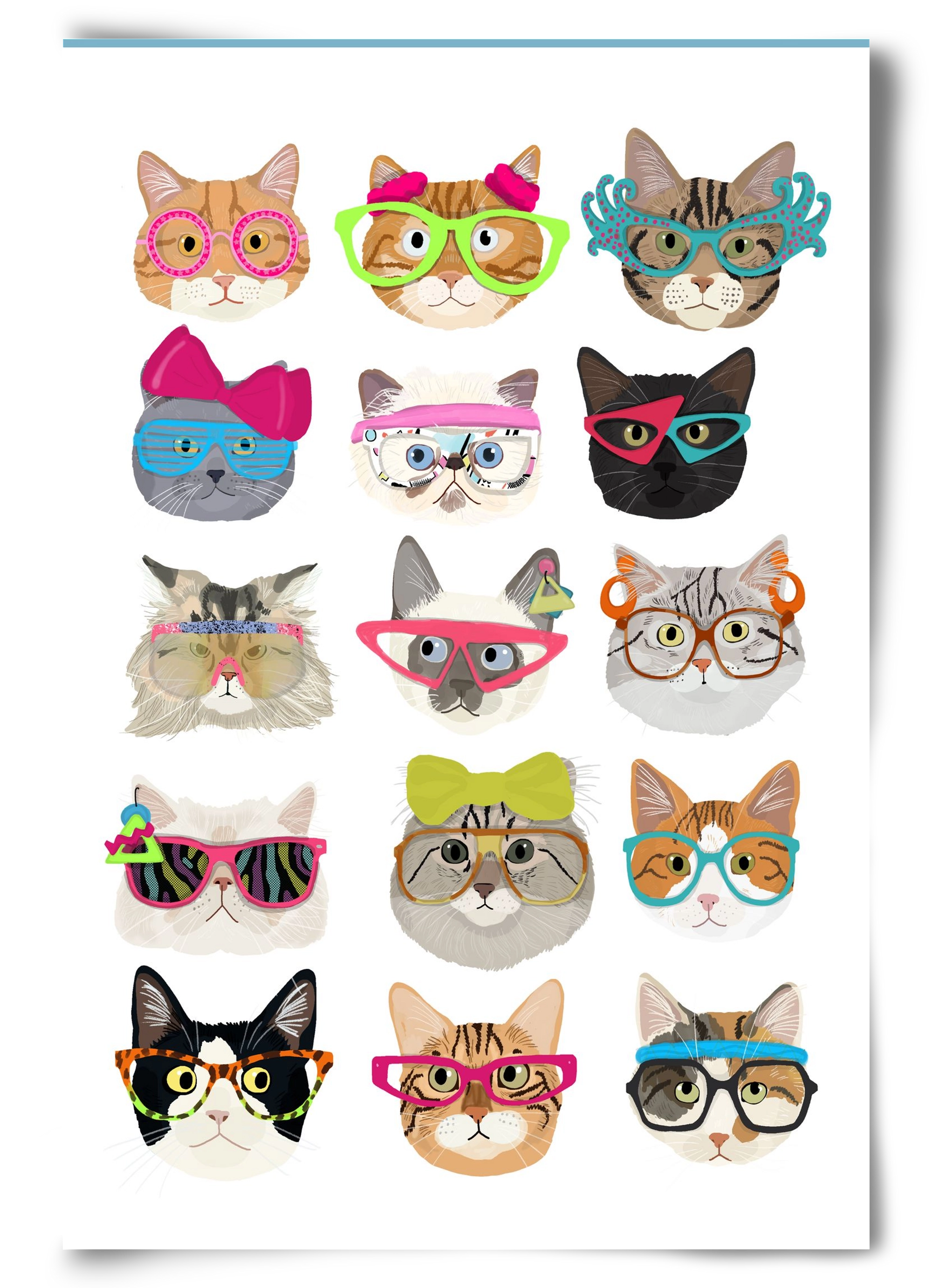 Cats in glasses 1980's , 60x90 cm, Keret nélkül