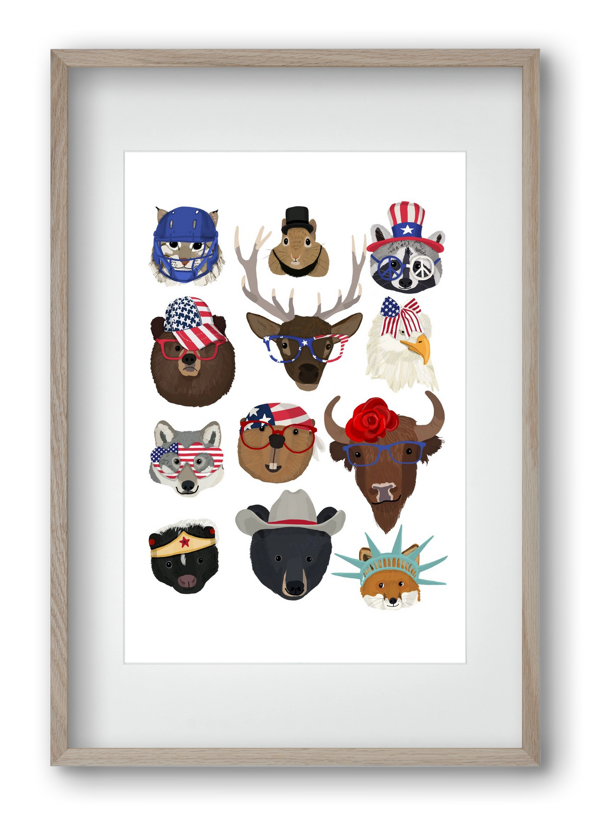 Animals of the planet USA, 40x60 cm (30x45 cm), Tölgy keret, paszpartuval