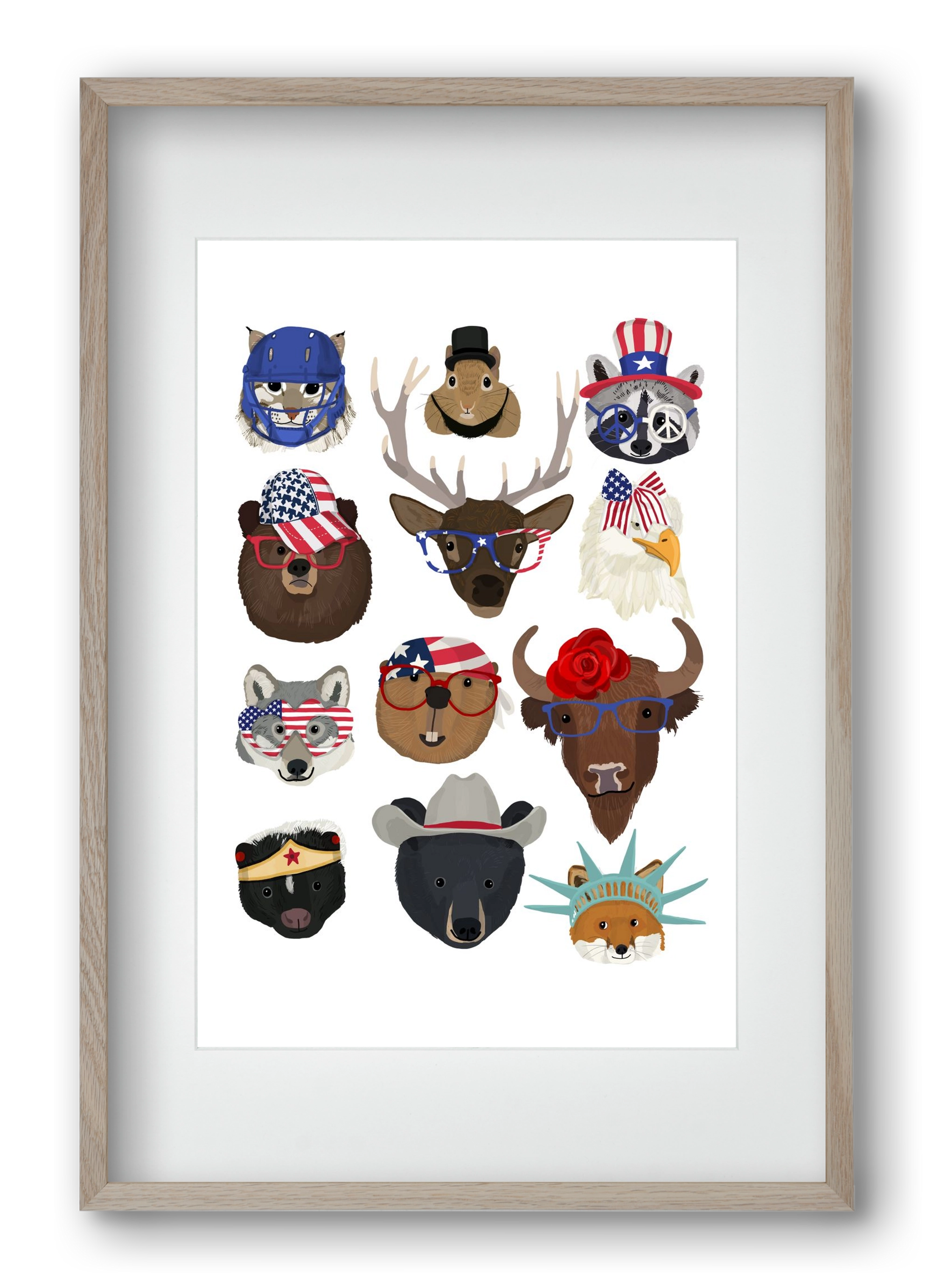 Animals of the planet USA, 40x60 cm (30x45 cm), Tölgy keret, paszpartuval