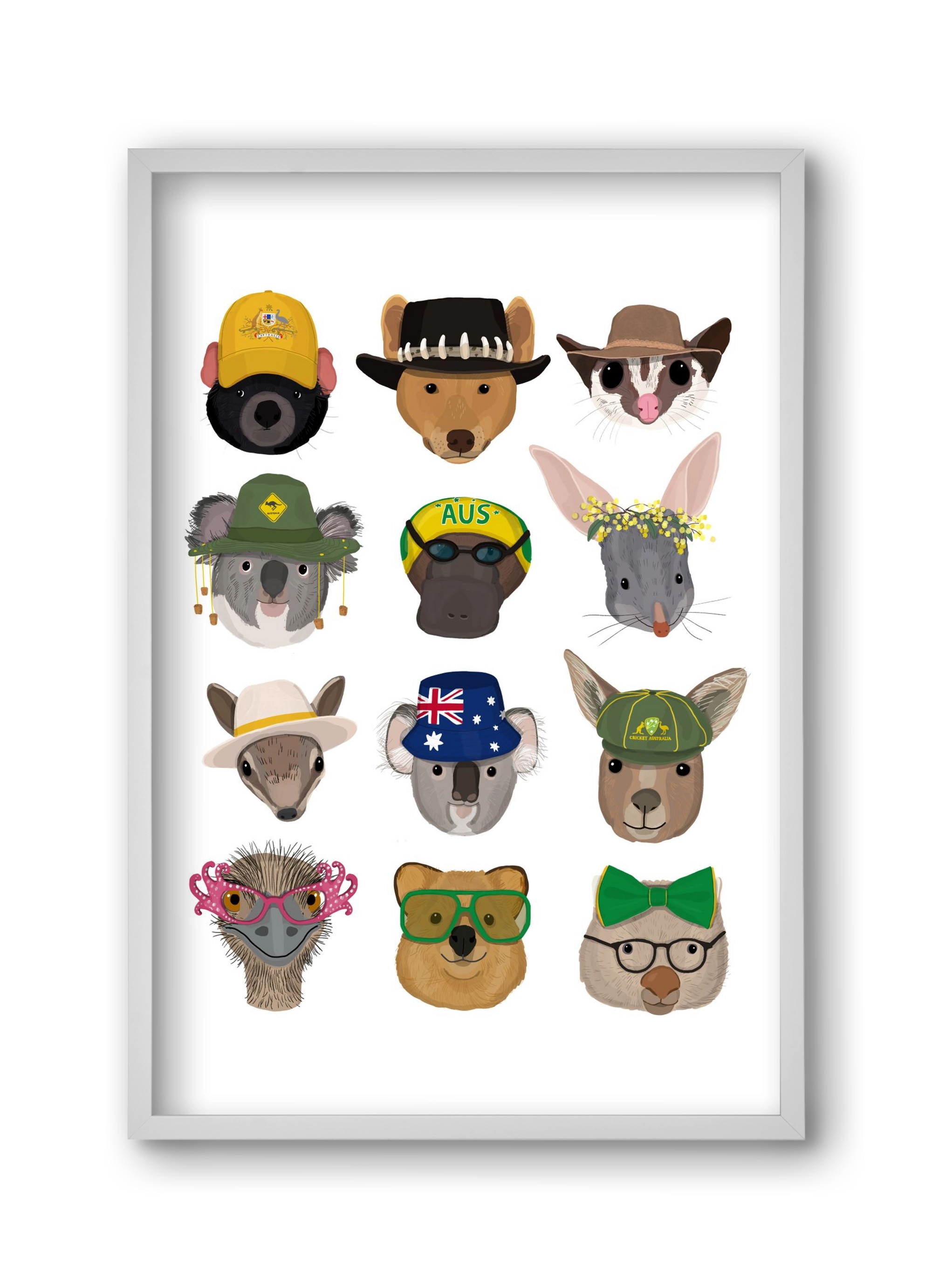 Animals of the planet Australia, 30x45 cm (30x45 cm), Fehér keret