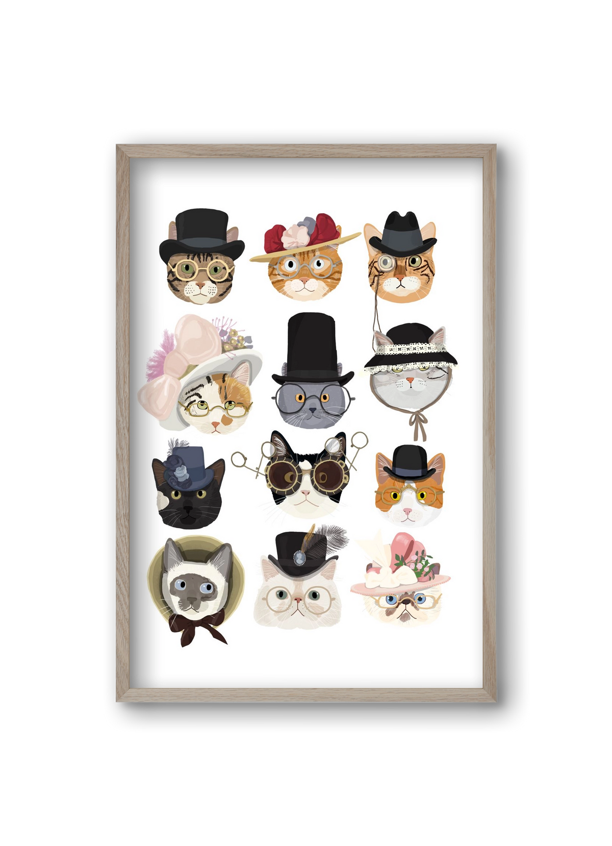 Cats in glasses 1900's, 20x30 cm (20x30 cm), Tölgy keret