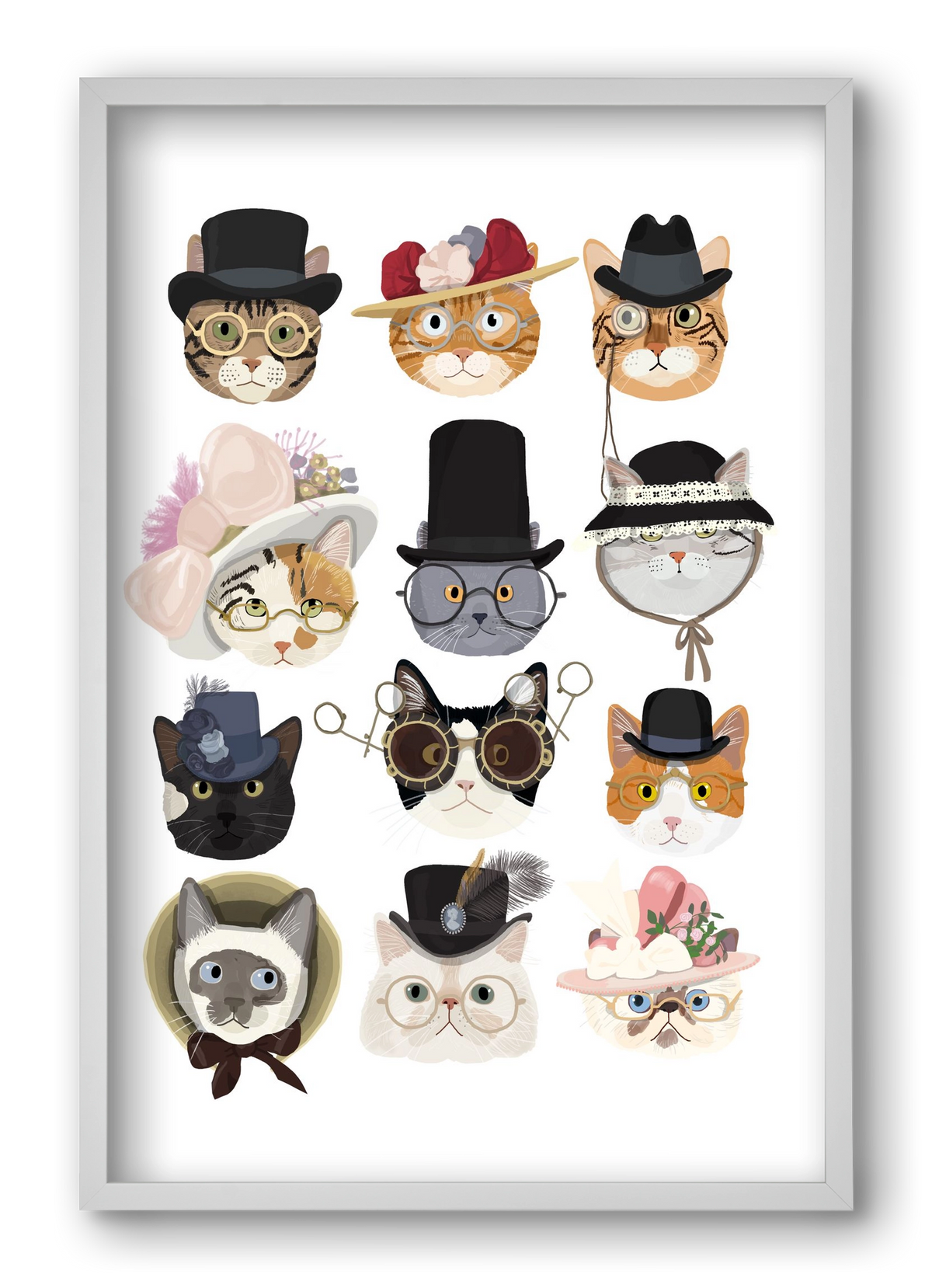Cats in glasses 1900's, 40x60 cm (40x60 cm), Fehér keret
