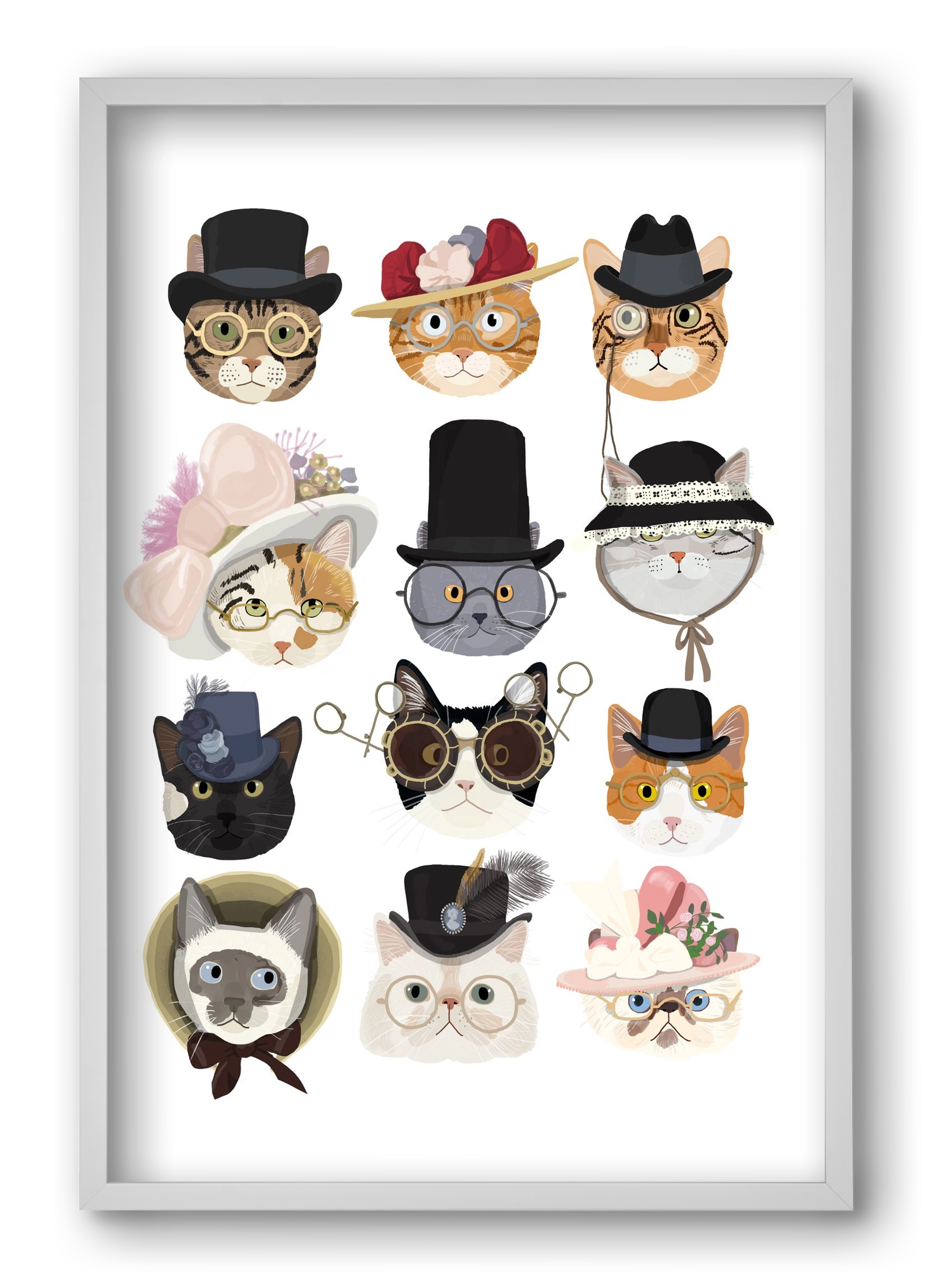 Cats in glasses 1900's, 40x60 cm (40x60 cm), Fehér keret