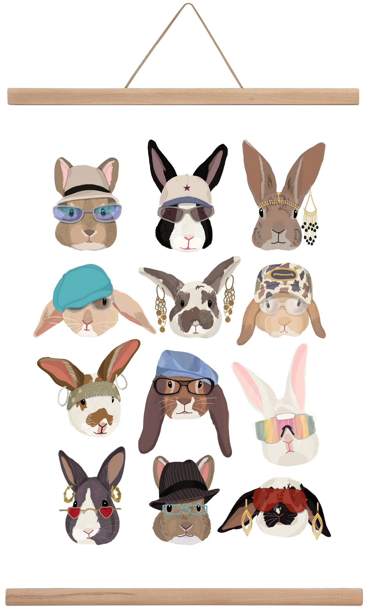 Rabbits wearing glasses in the 2000's , 40x60 cm (40x60 cm), Tölgy akasztó