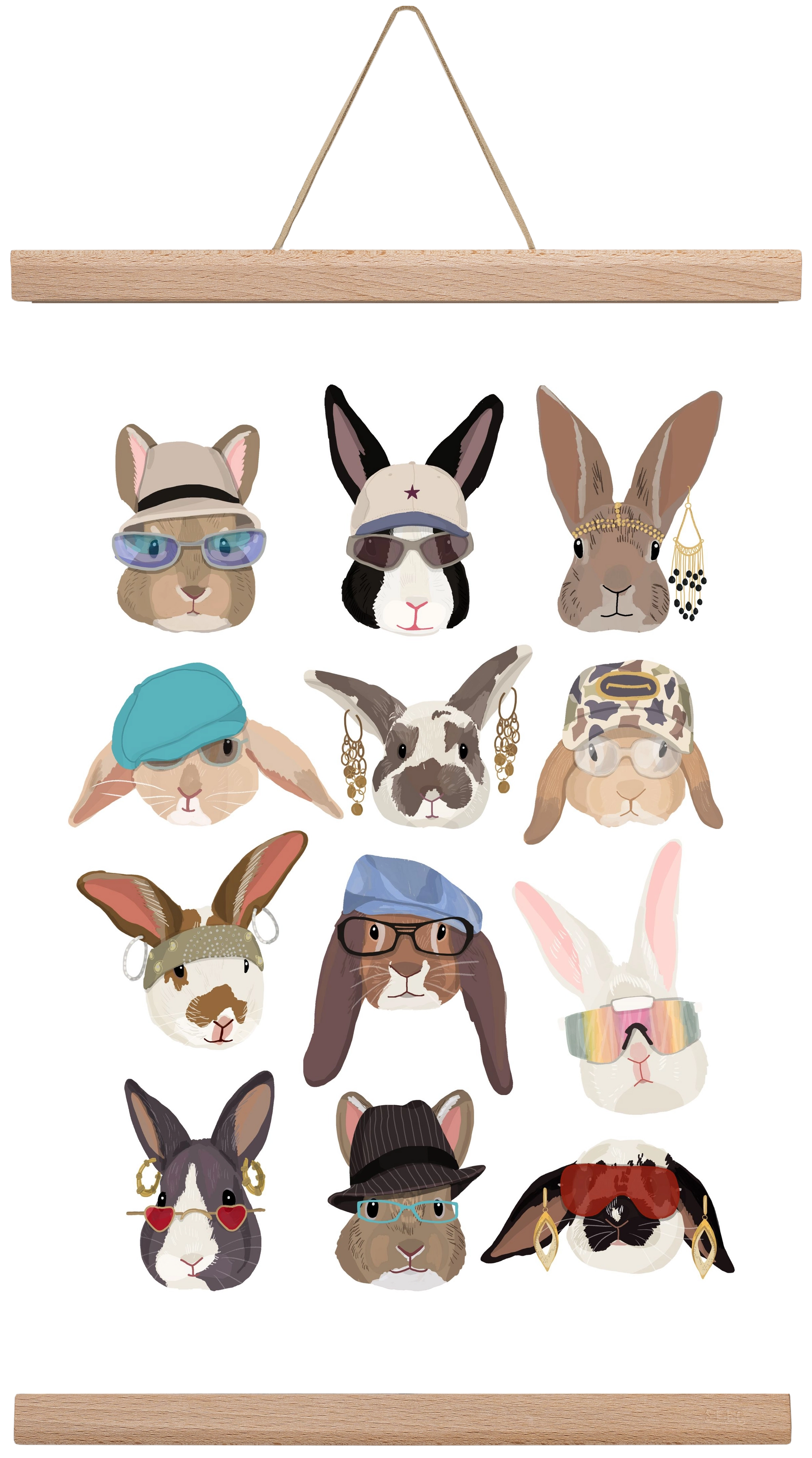 Rabbits wearing glasses in the 2000's , 30x45 cm (30x45 cm), Tölgy akasztó