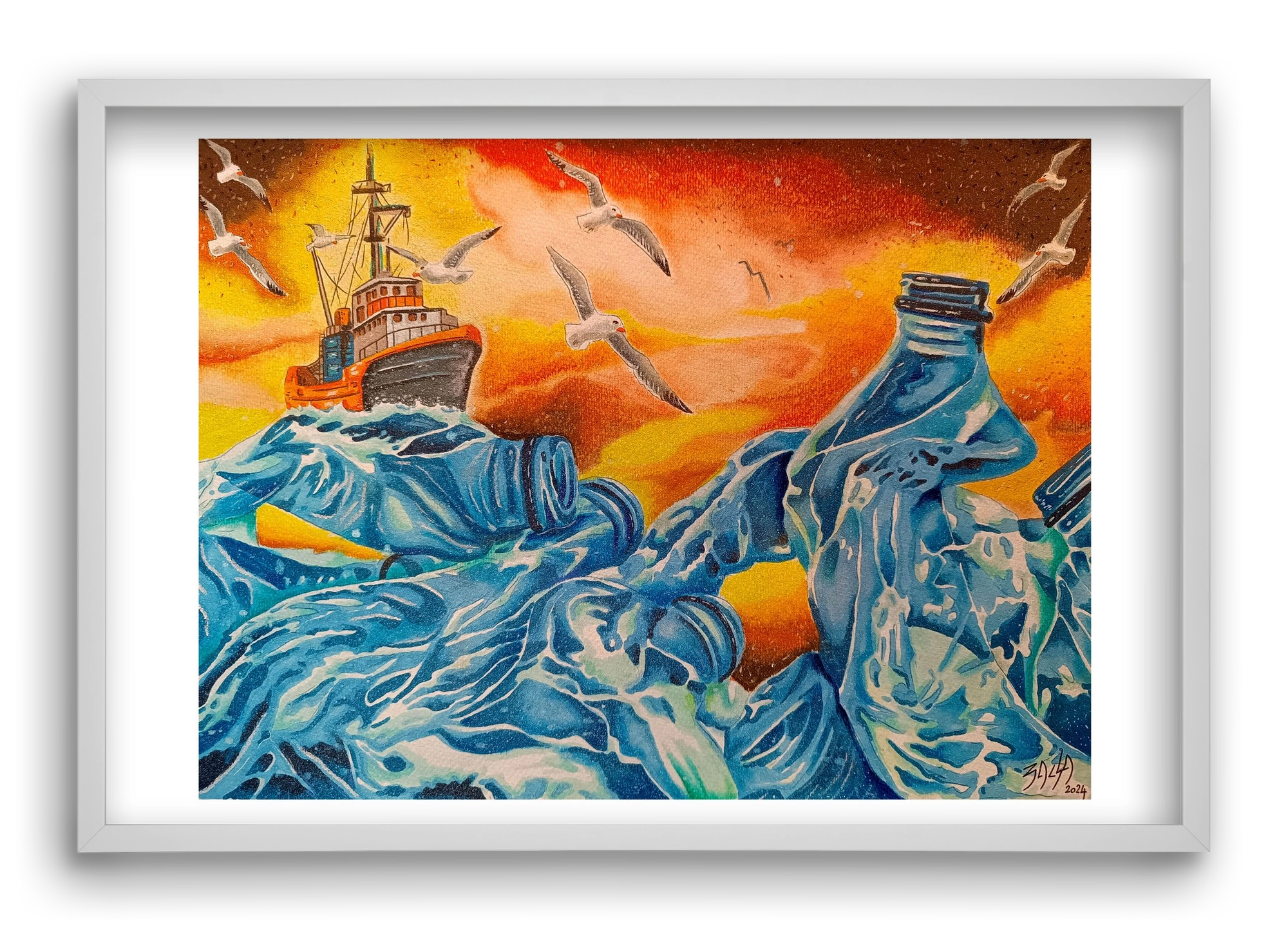 Plastic, 60x40 cm (60x40 cm), Fehér keret