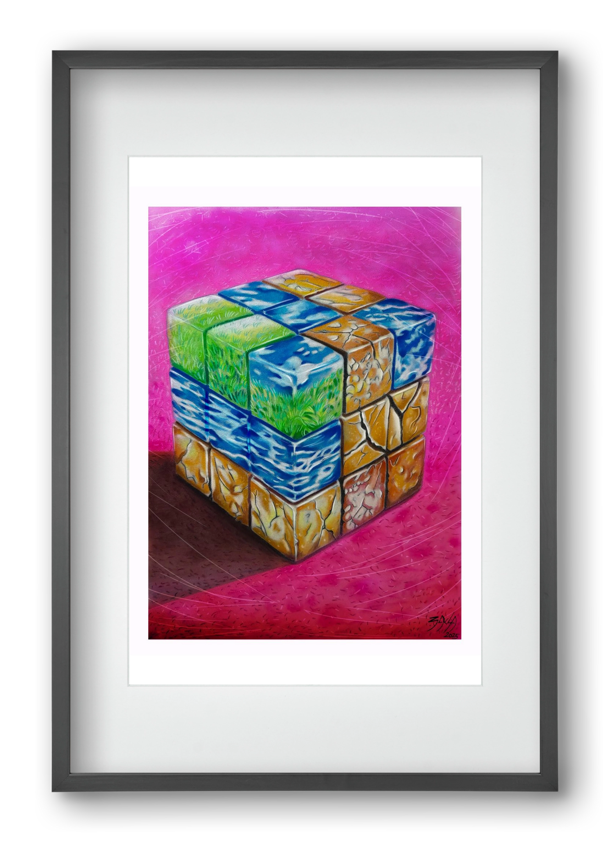 bűvös kocka, 40x60 cm (30x45 cm), Fekete keret, paszpartuval