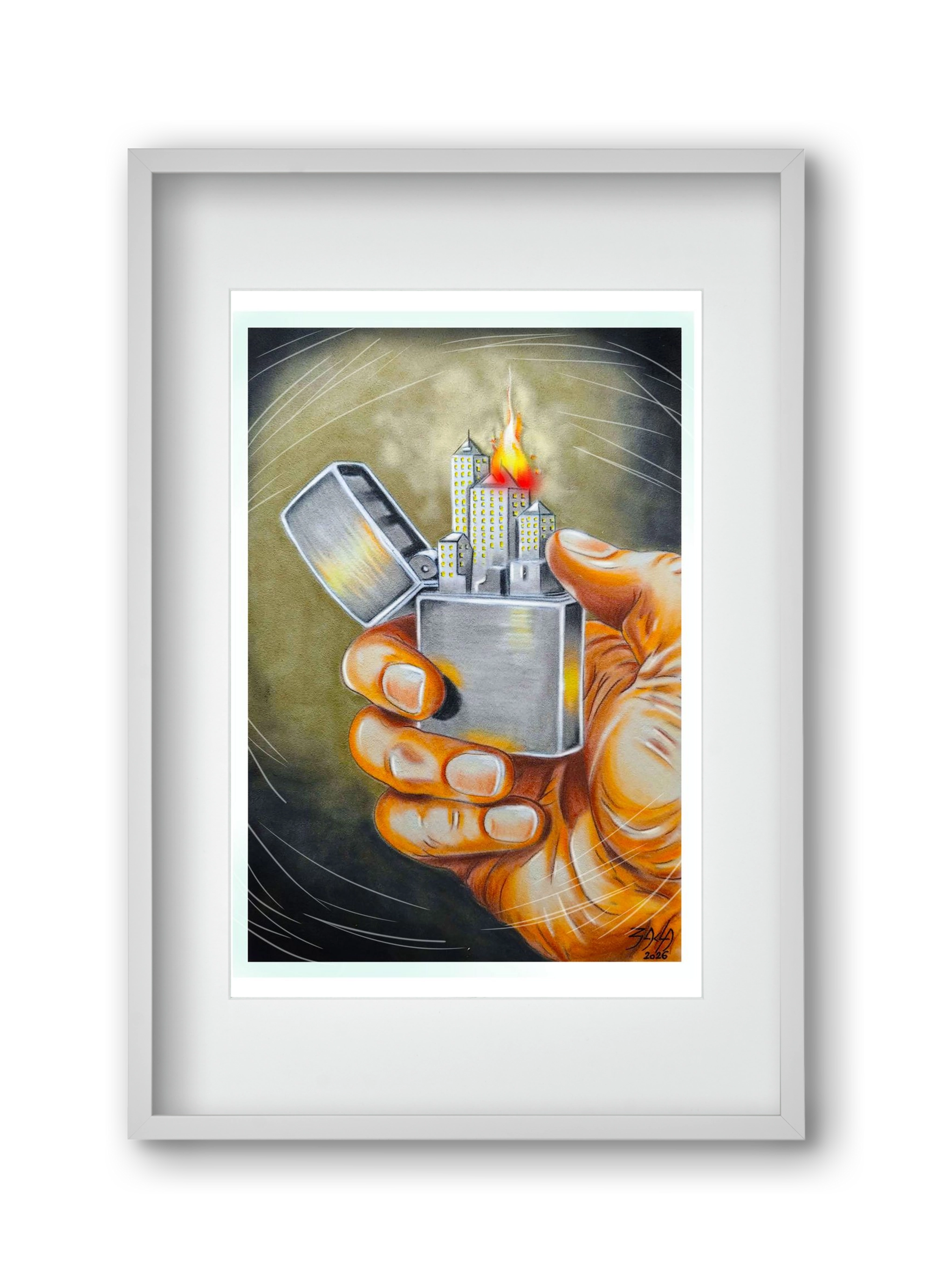 gas, 30x45 cm (20x30 cm), Fehér keret, paszpartuval