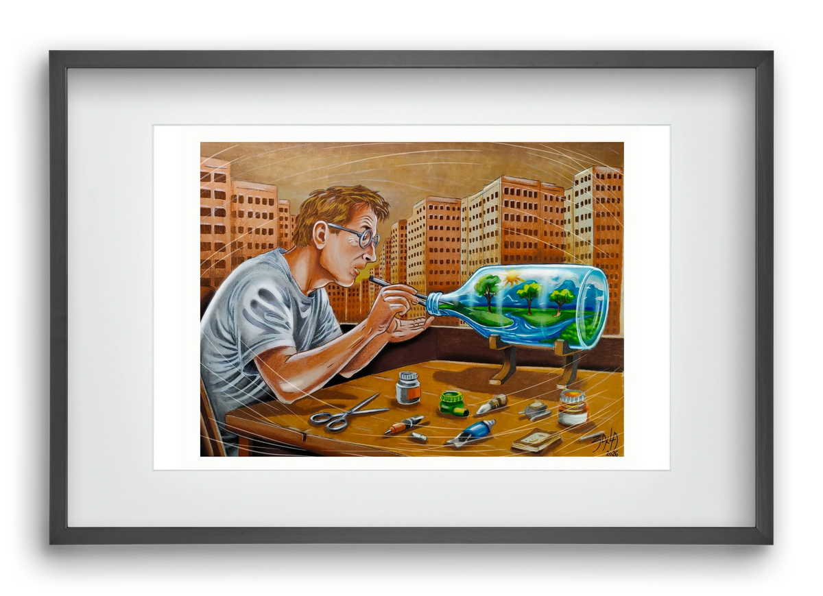 palackba zárva, 60x40 cm (45x30 cm), Fekete keret, paszpartuval