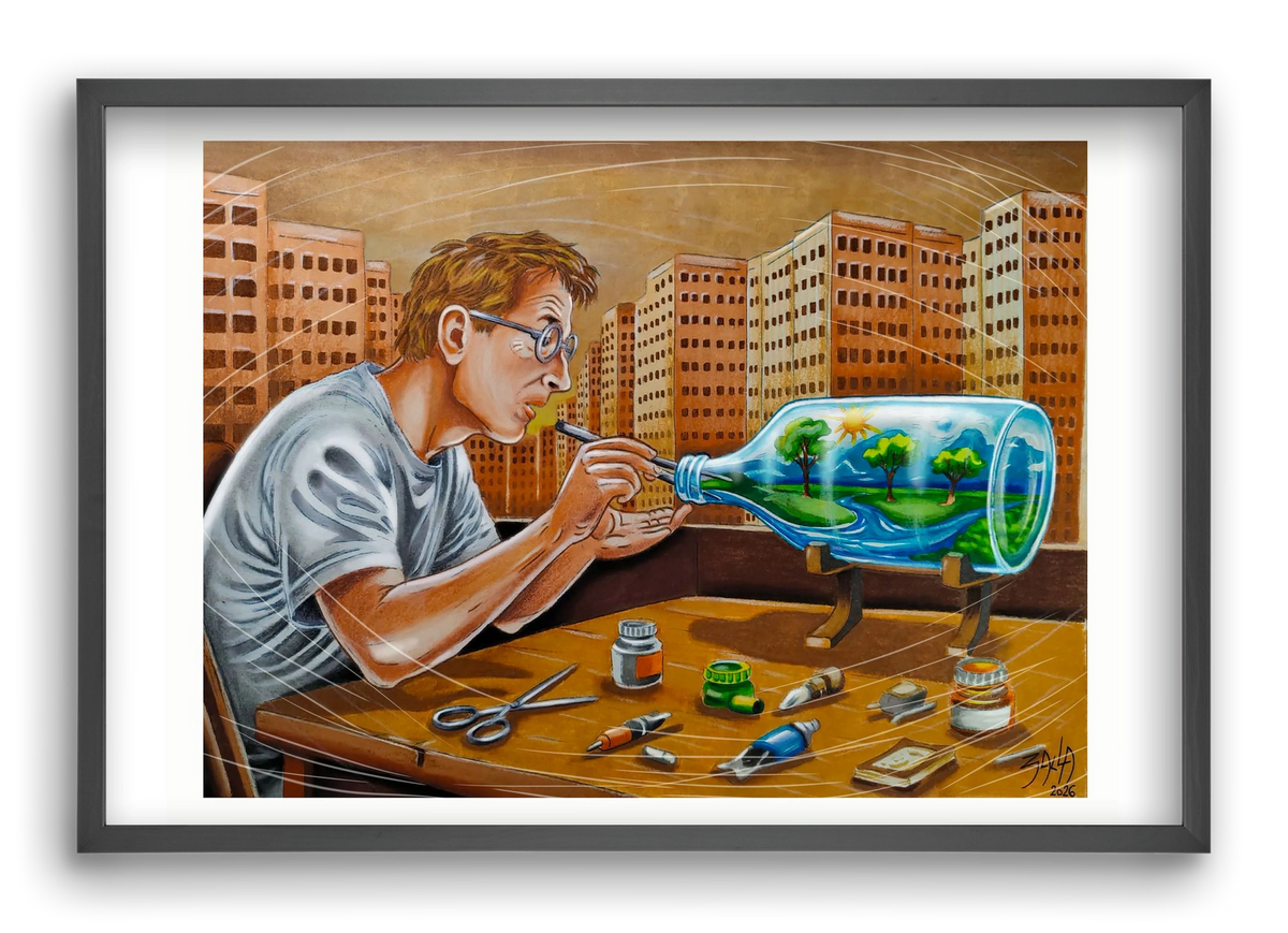 palackba zárva, 60x40 cm (60x40 cm), Fekete keret