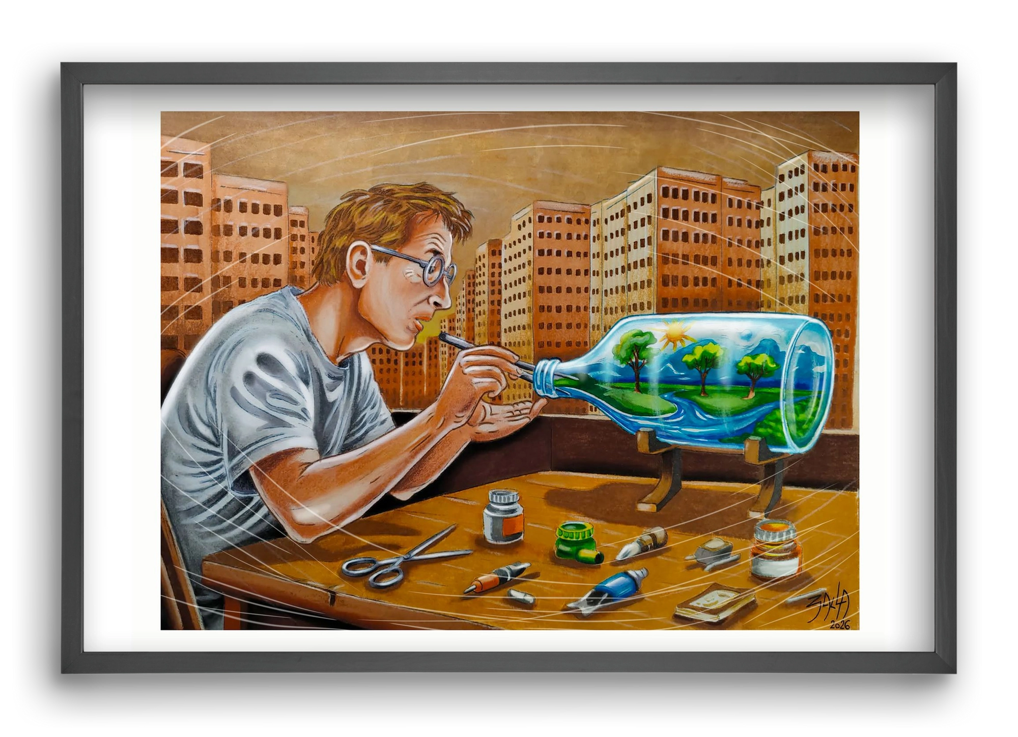 palackba zárva, 60x40 cm (60x40 cm), Fekete keret