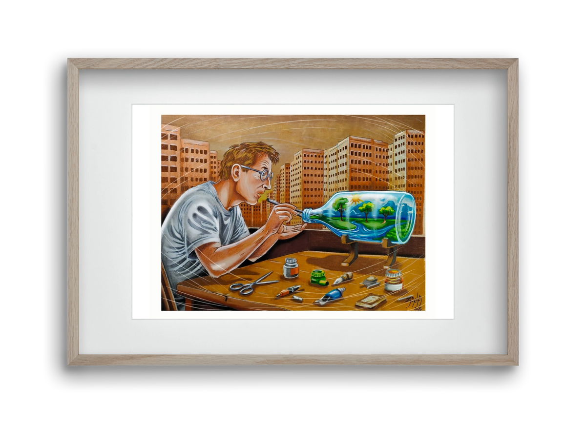 palackba zárva, 45x30 cm (30x20 cm), Tölgy keret, paszpartuval