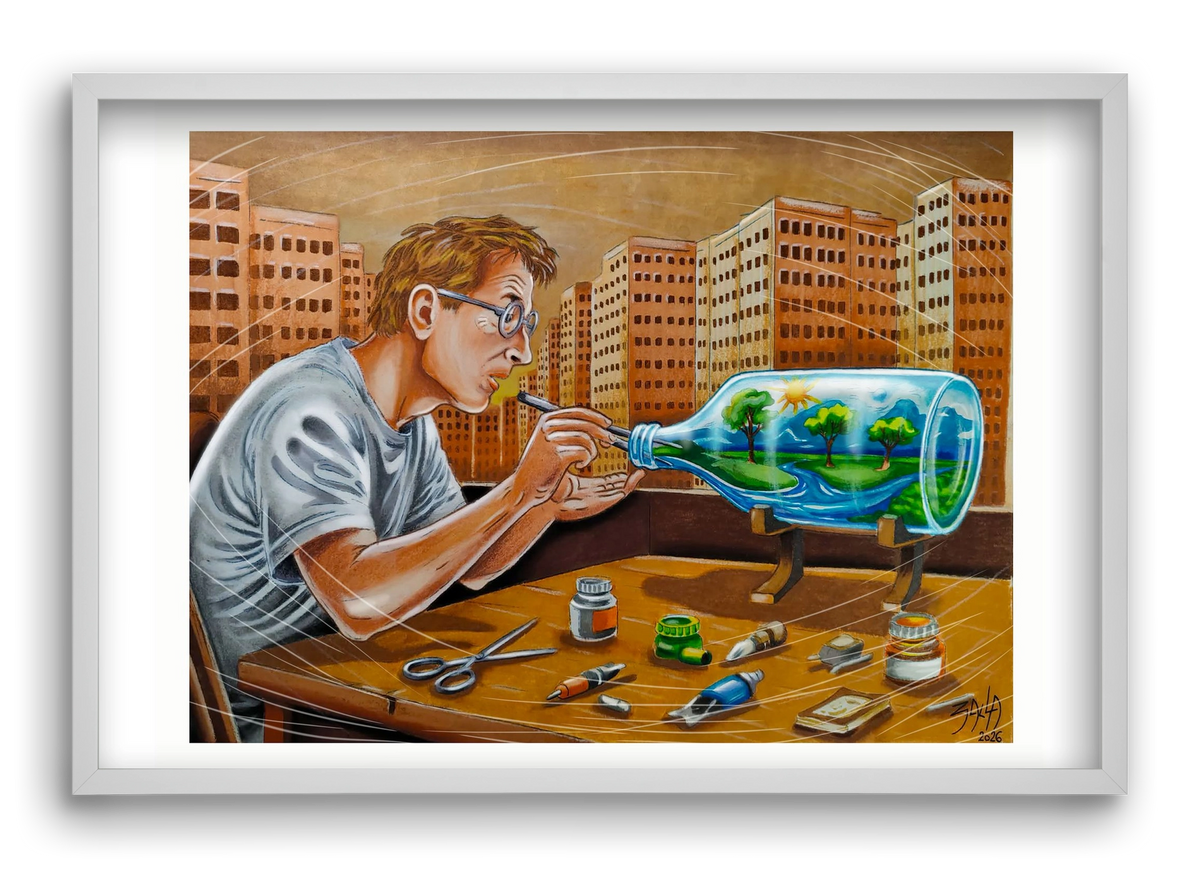 palackba zárva, 60x40 cm (60x40 cm), Fehér keret