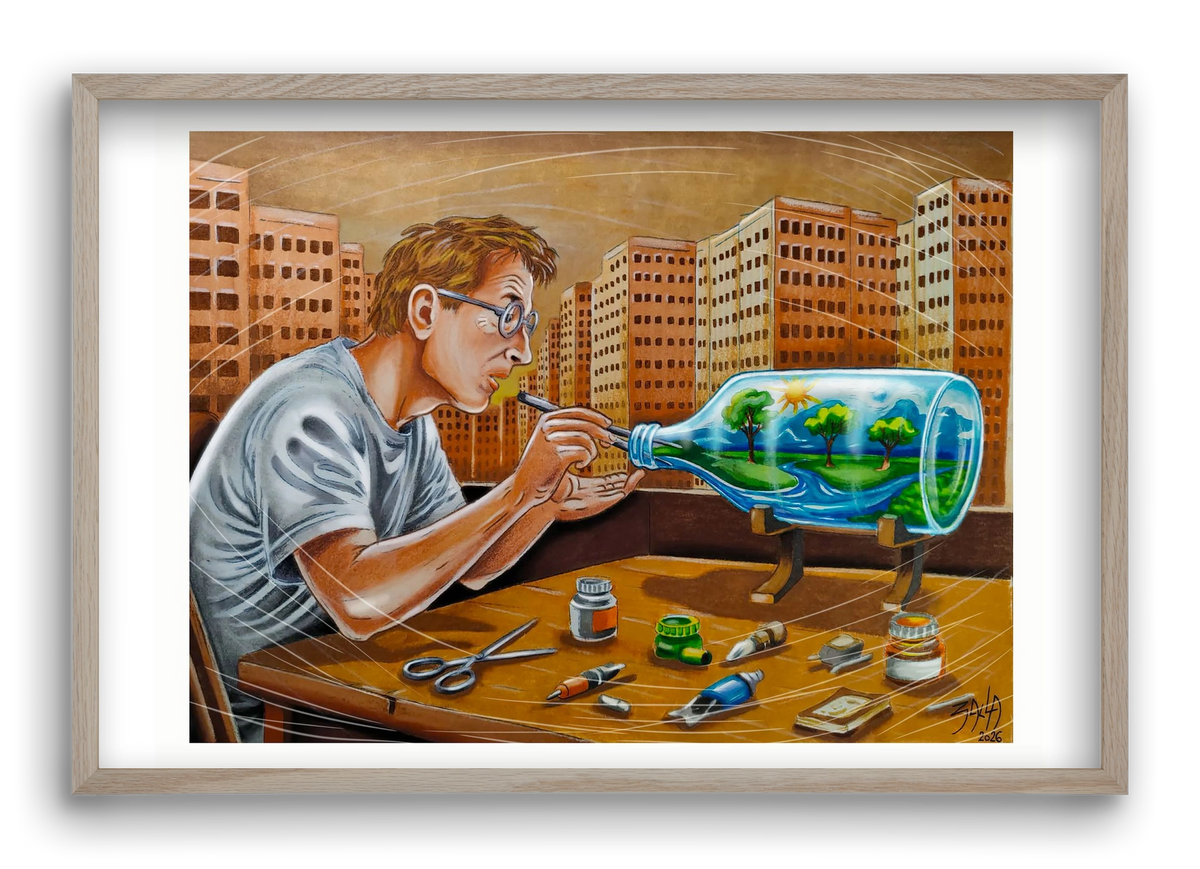 palackba zárva, 60x40 cm (60x40 cm), Tölgy keret