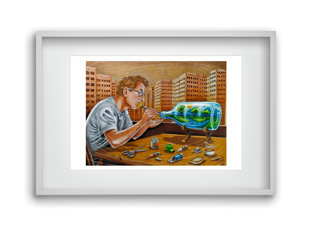 palackba zárva, 45x30 cm (30x20 cm), Fehér keret, paszpartuval