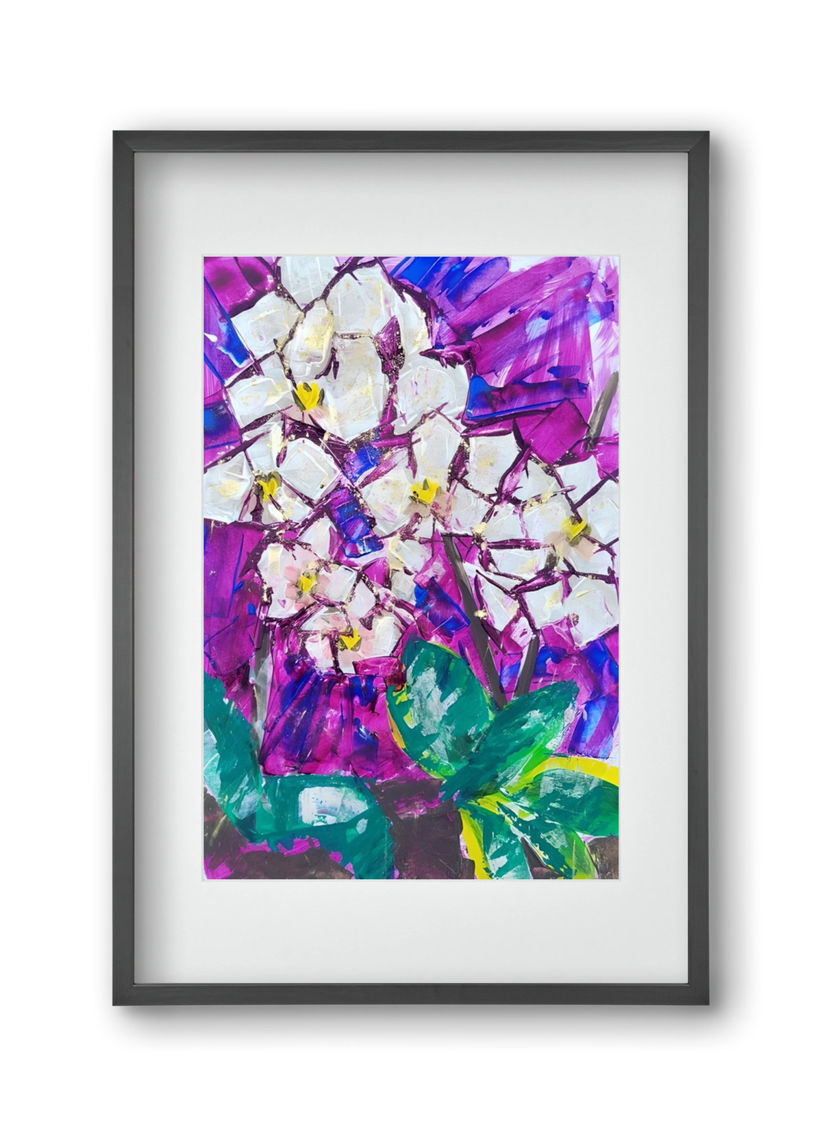 Orchidea, 30x45 cm (20x30 cm), Fekete keret, paszpartuval