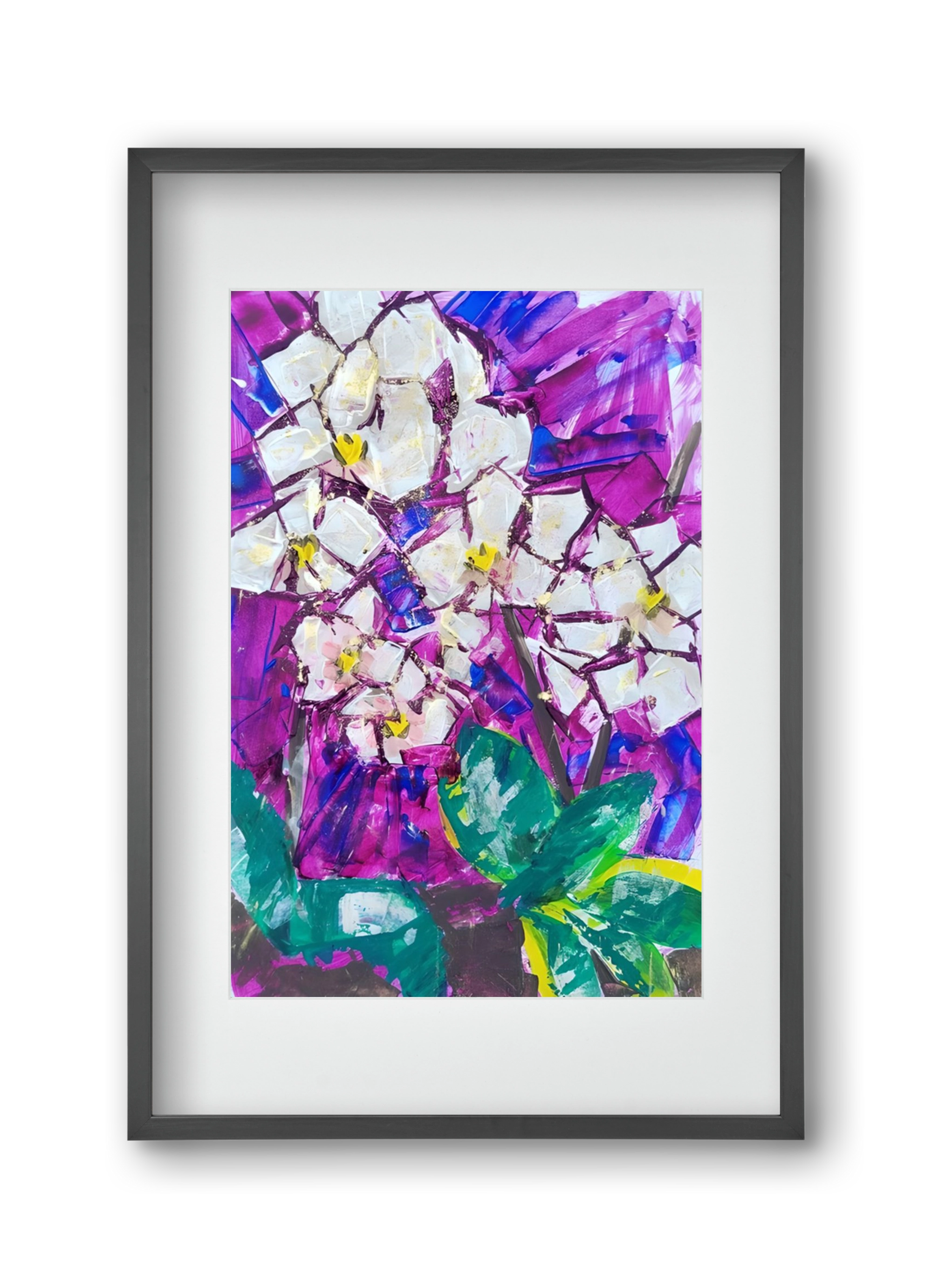 Orchidea, 30x45 cm (20x30 cm), Fekete keret, paszpartuval