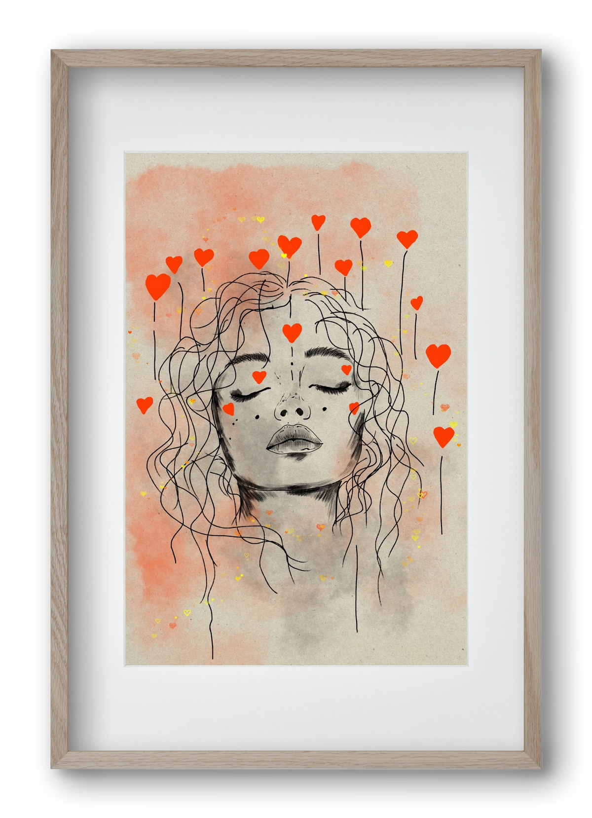 Hearts in Bloom, 40x60 cm (30x45 cm), Tölgy keret, paszpartuval