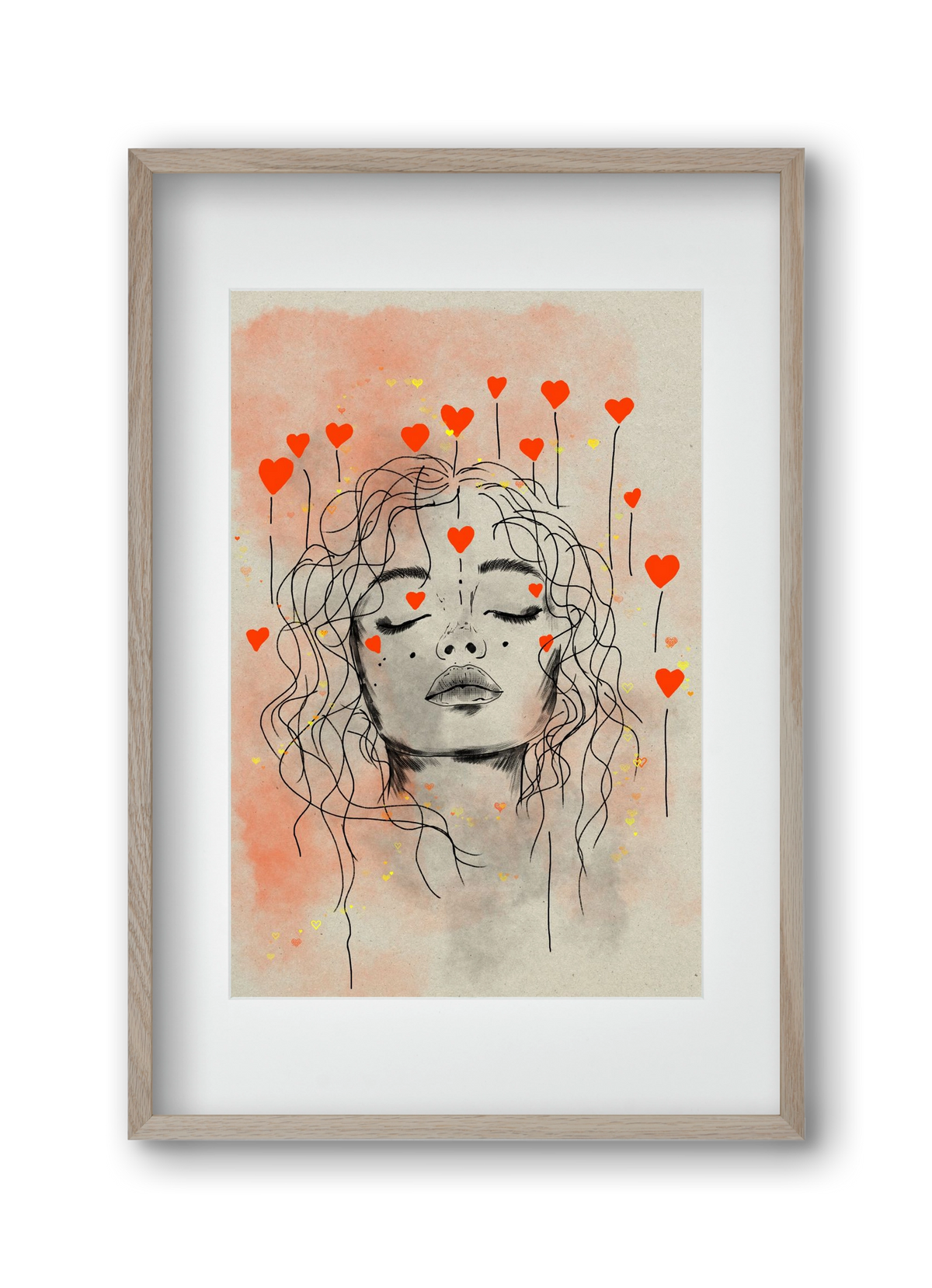 Hearts in Bloom, 30x45 cm (20x30 cm), Tölgy keret, paszpartuval