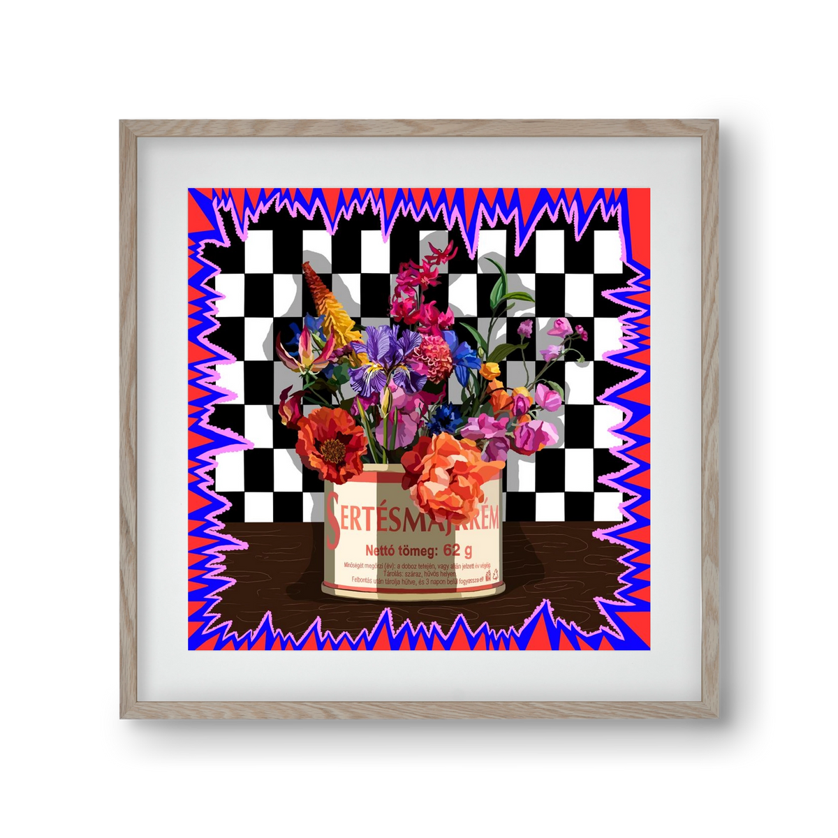 Májkrém váza, 30x30 cm (20x20 cm), Tölgy keret, paszpartuval