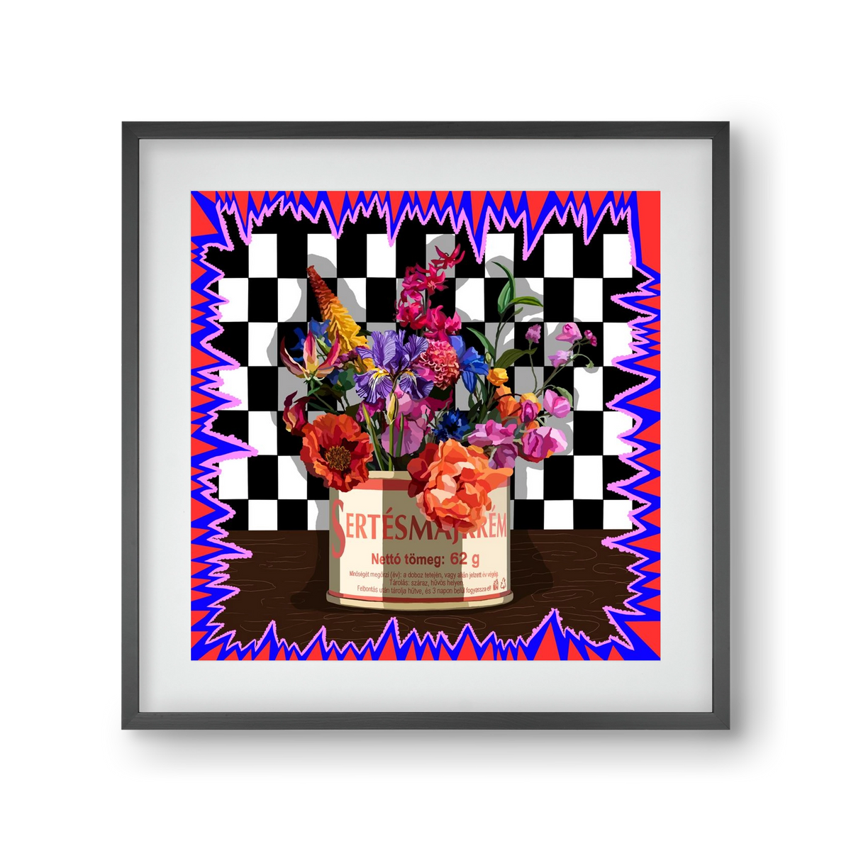 Májkrém váza, 30x30 cm (20x20 cm), Fekete keret, paszpartuval