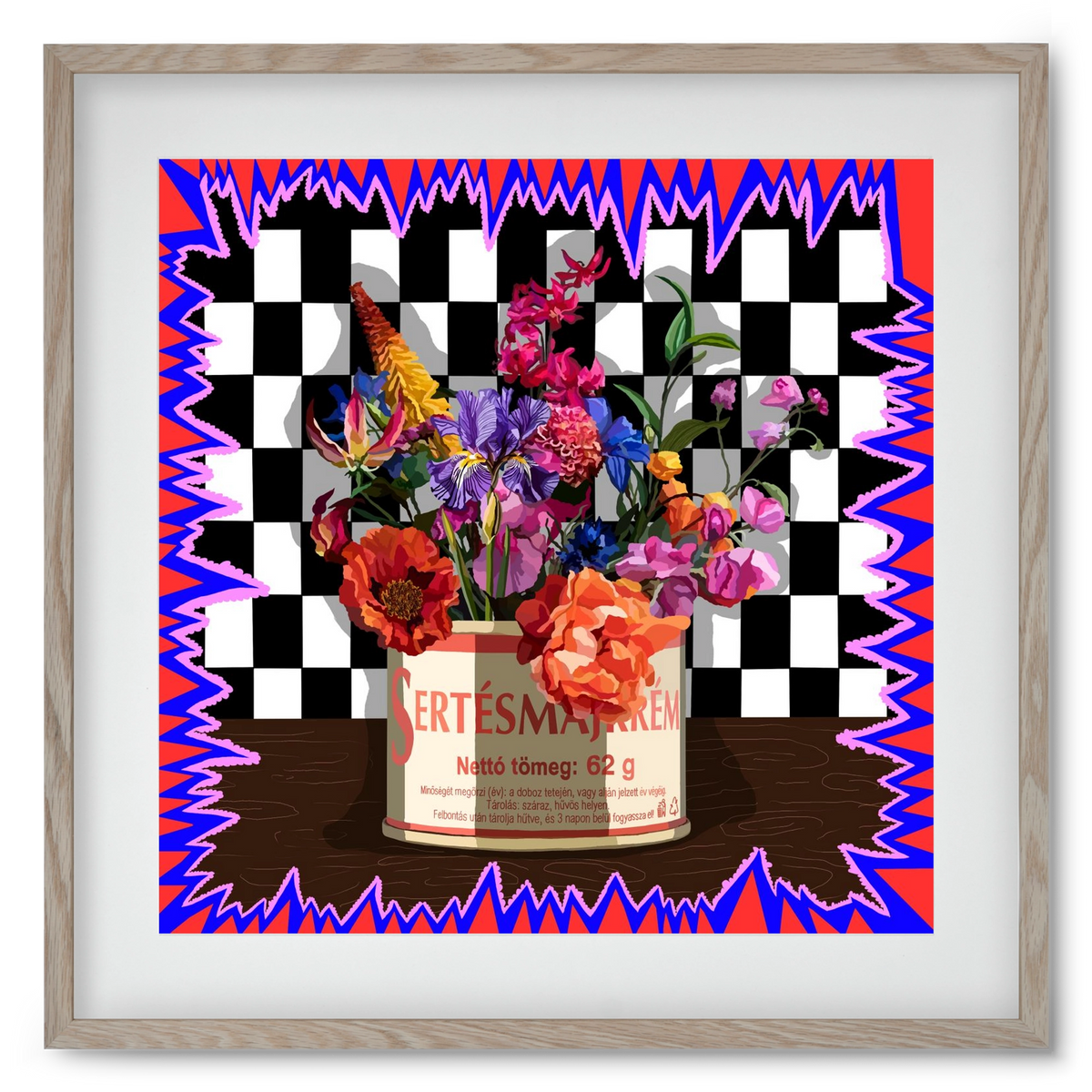 Májkrém váza, 50x50 cm (40x40 cm), Tölgy keret, paszpartuval