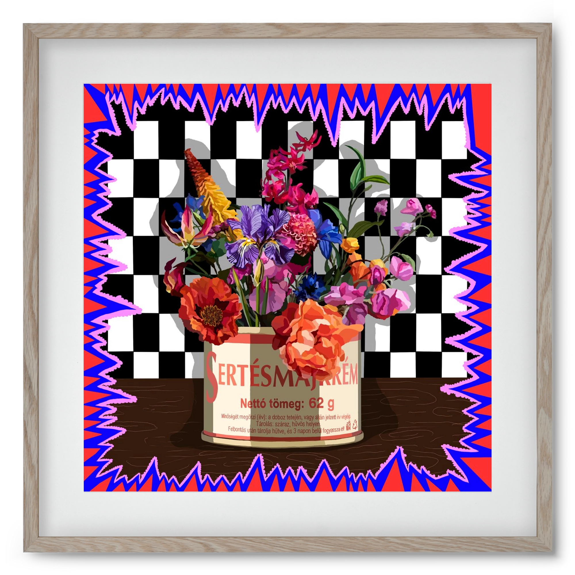 Májkrém váza, 50x50 cm (40x40 cm), Tölgy keret, paszpartuval