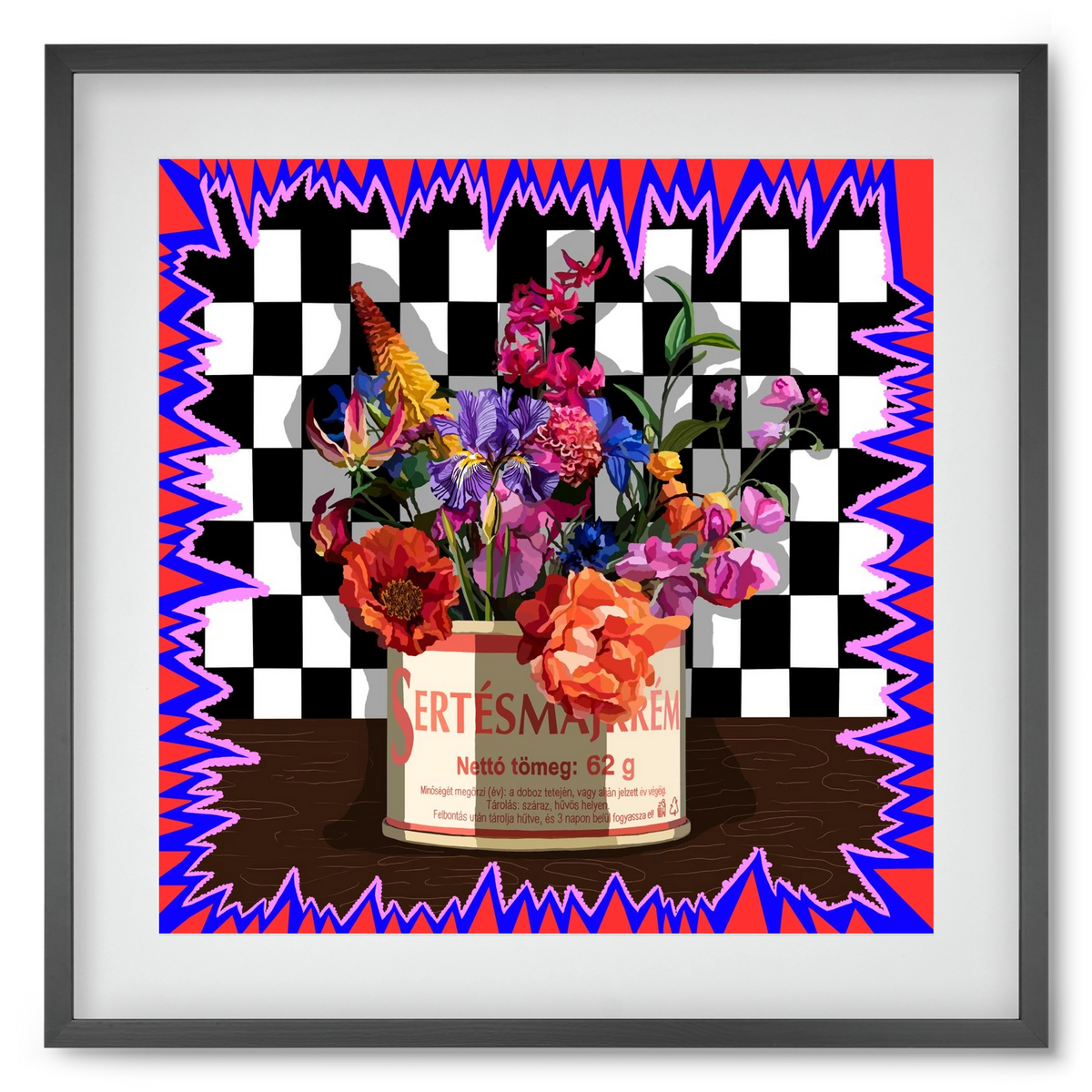 Májkrém váza, 50x50 cm (40x40 cm), Fekete keret, paszpartuval