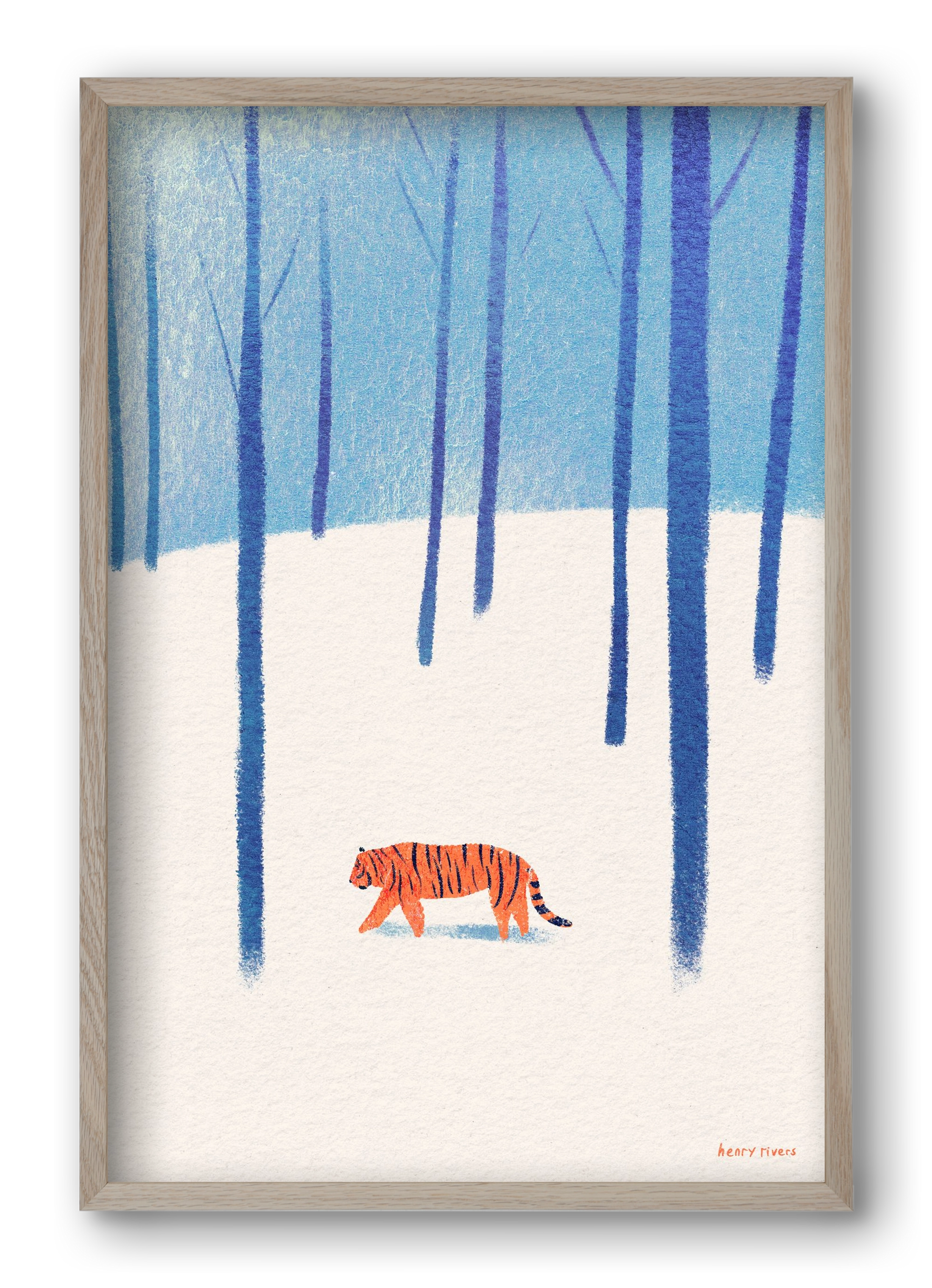 Tiger in the snow, 40x60 cm (40x60 cm), Tölgy keret