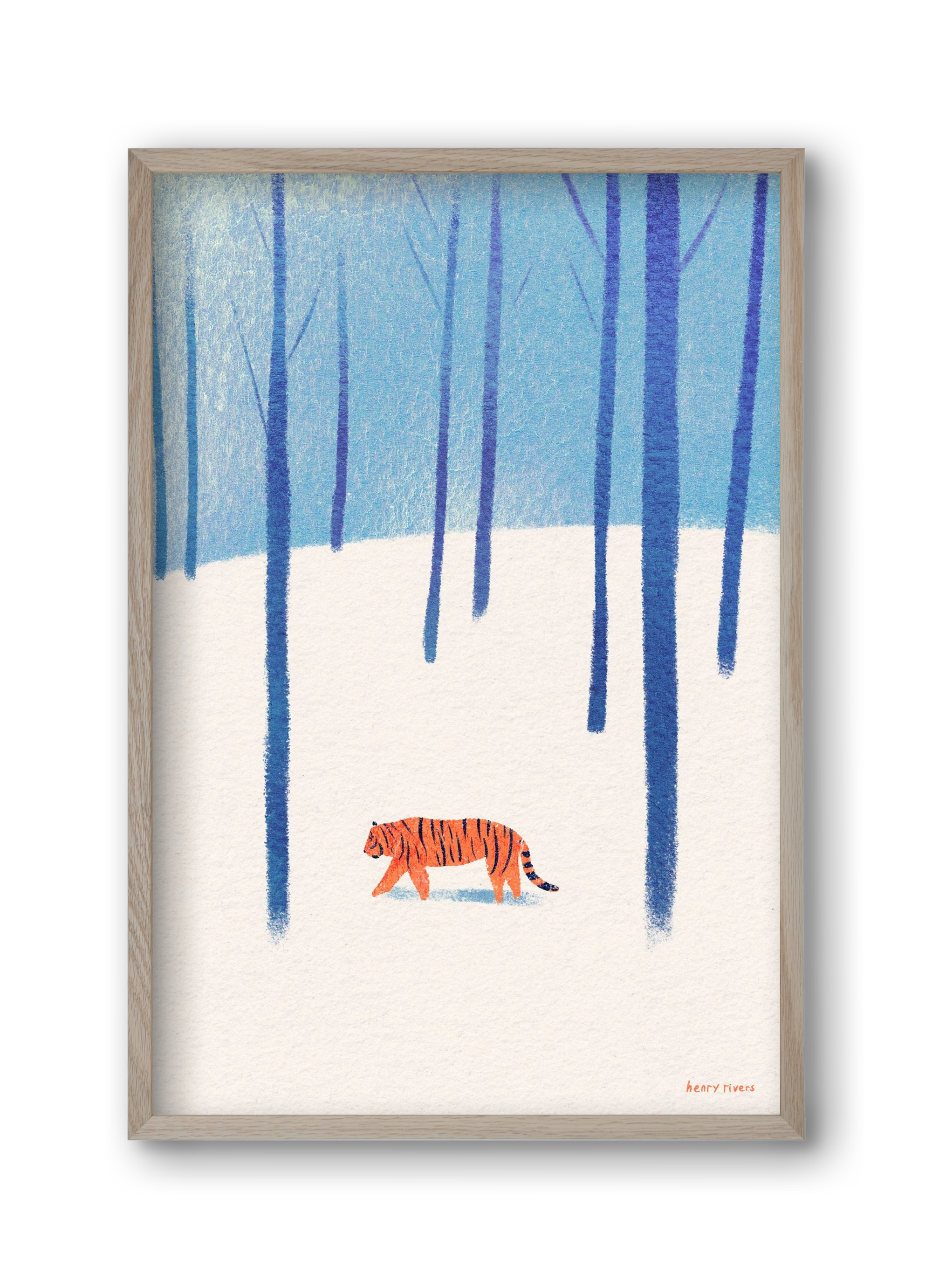 Tiger in the snow, 30x45 cm (30x45 cm), Tölgy keret