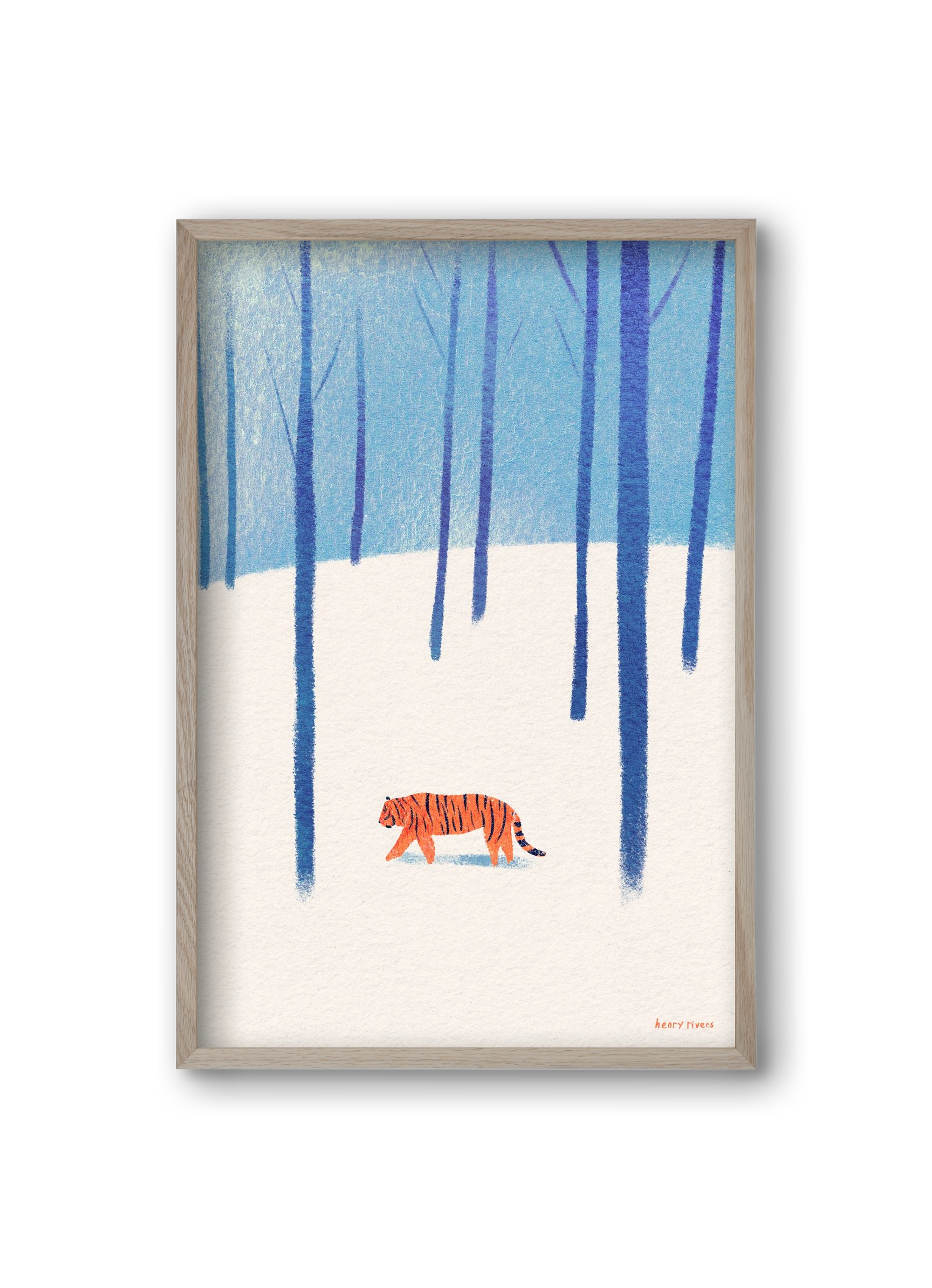 Tiger in the snow, 20x30 cm (20x30 cm), Tölgy keret