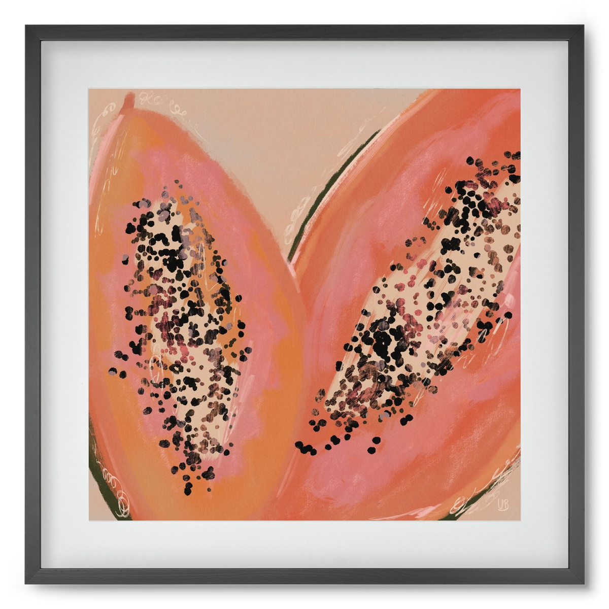 Pink Papaya, 50x50 cm (40x40 cm), Fekete keret, paszpartuval