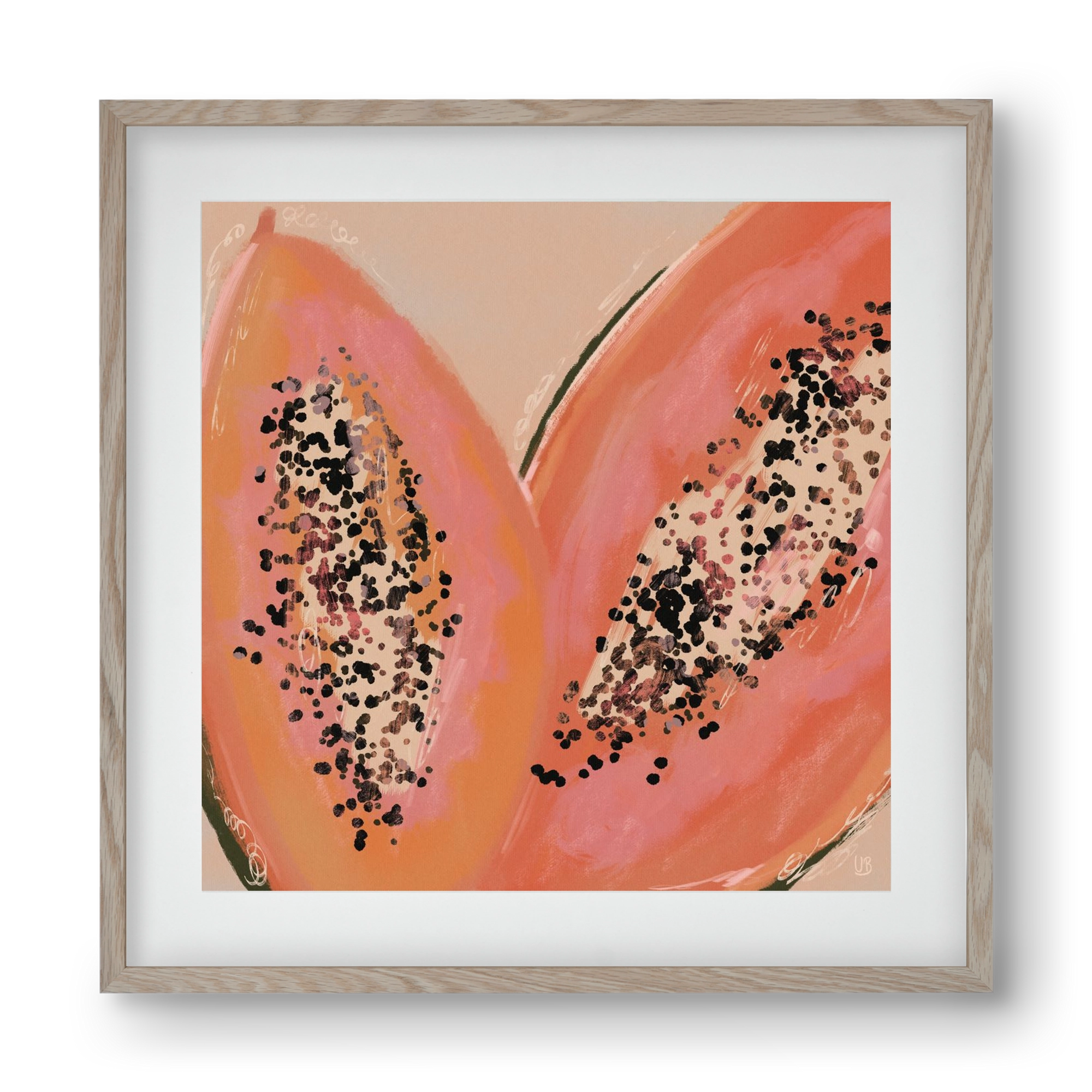 Pink Papaya, 40x40 cm (30x30 cm), Tölgy keret, paszpartuval