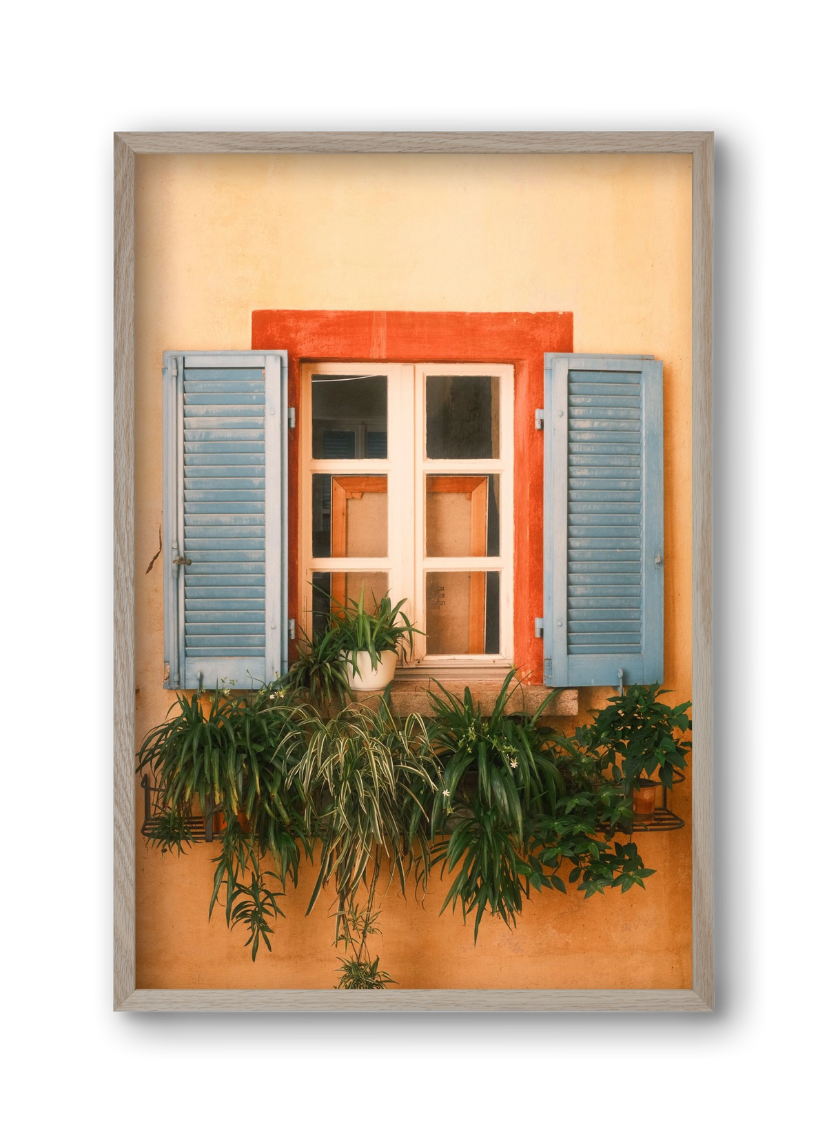 Virágos mediterrán ablak Gandria szigetén – Lugano, Svájc, 30x45 cm (30x45 cm), Tölgy keret