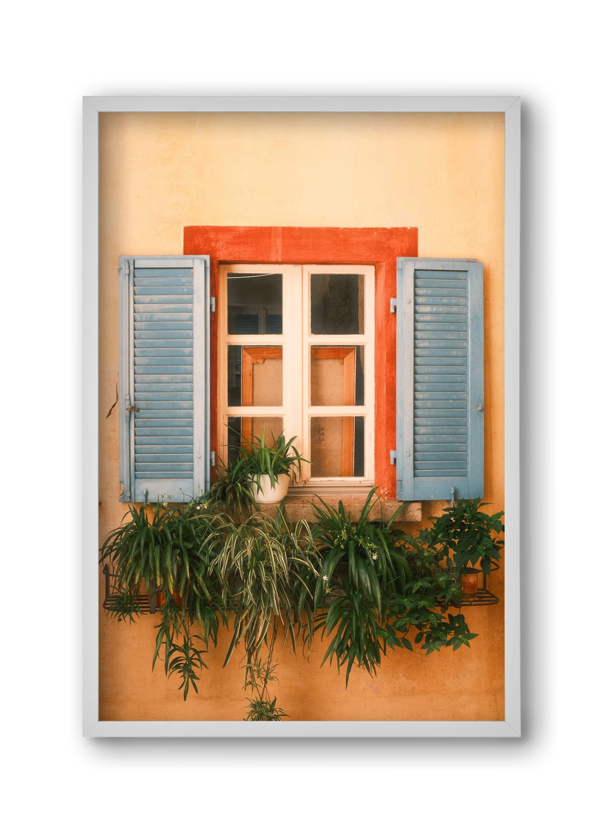 Virágos mediterrán ablak Gandria szigetén – Lugano, Svájc, 30x45 cm (30x45 cm), Fehér keret