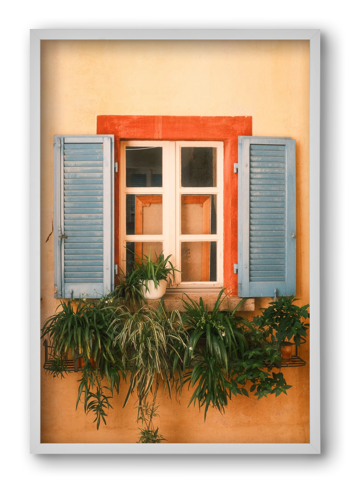 Virágos mediterrán ablak Gandria szigetén – Lugano, Svájc, 40x60 cm (40x60 cm), Fehér keret