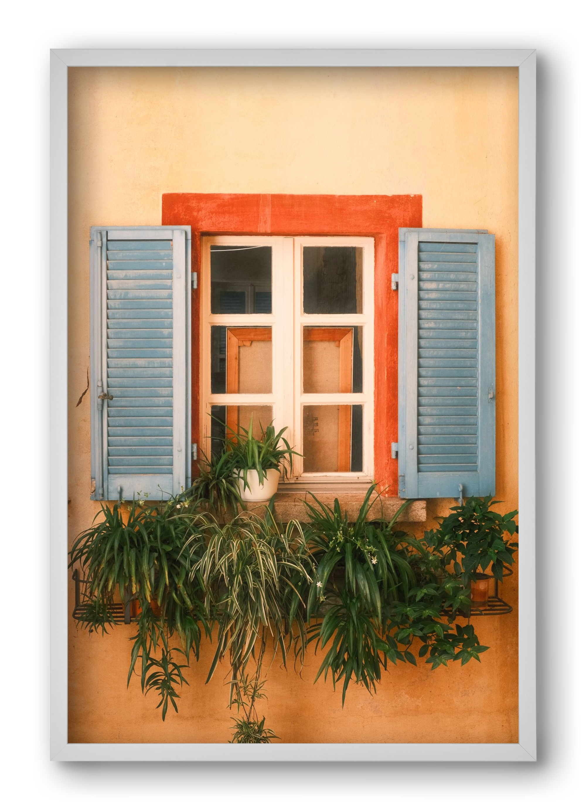 Virágos mediterrán ablak Gandria szigetén – Lugano, Svájc, 40x60 cm (40x60 cm), Fehér keret