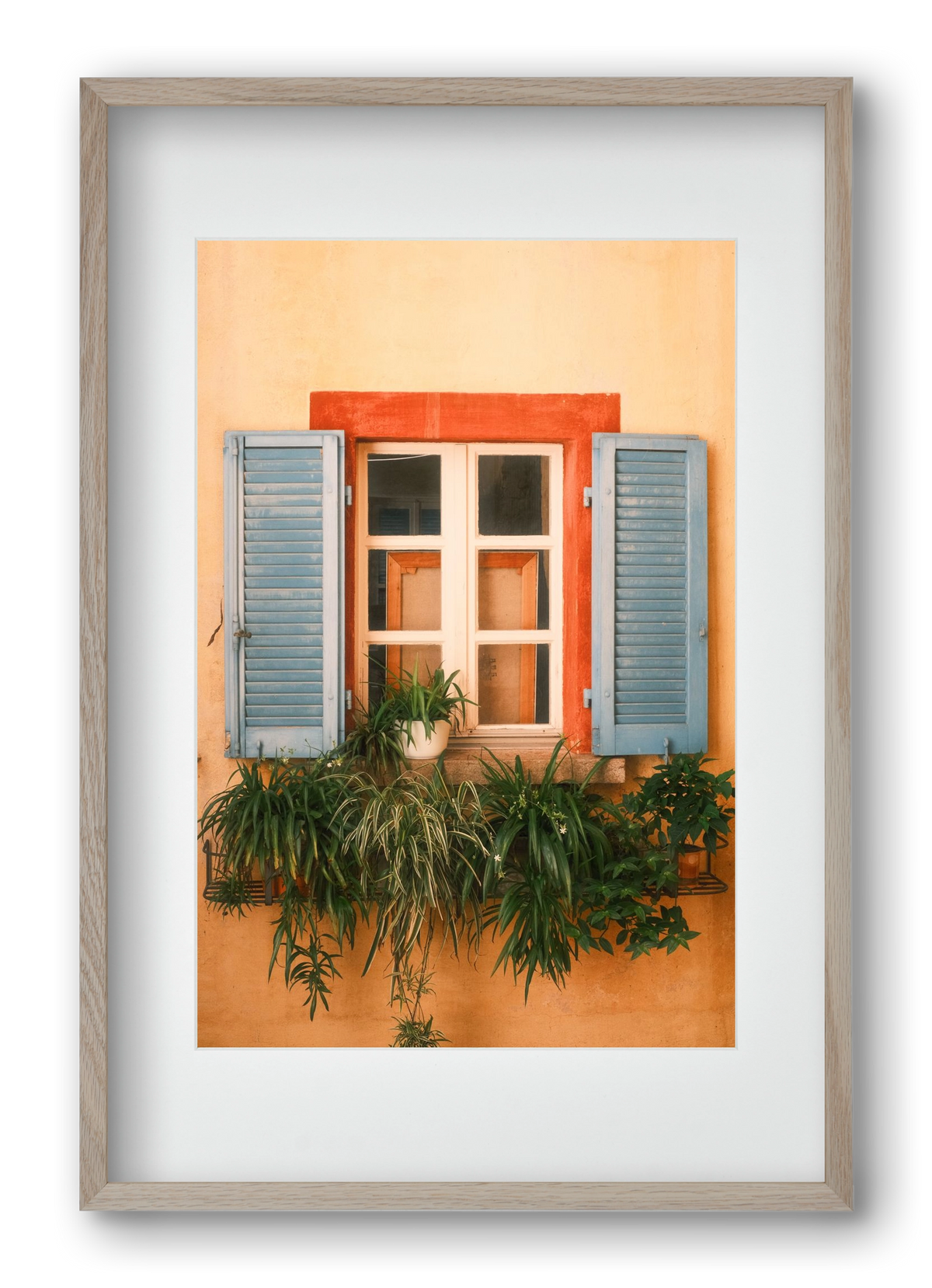 Virágos mediterrán ablak Gandria szigetén – Lugano, Svájc, 40x60 cm (30x45 cm), Tölgy keret, paszpartuval