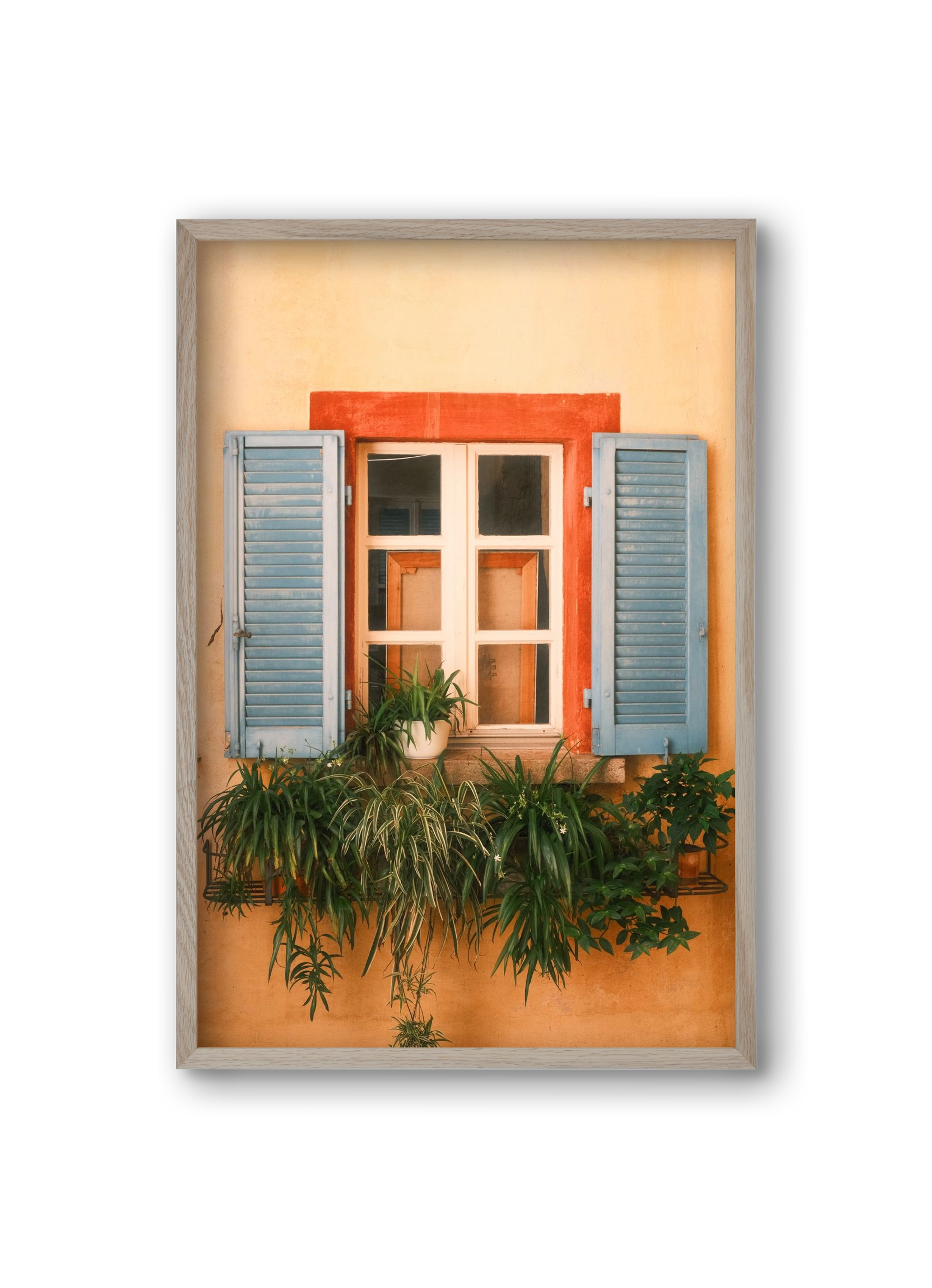 Virágos mediterrán ablak Gandria szigetén – Lugano, Svájc, 20x30 cm (20x30 cm), Tölgy keret