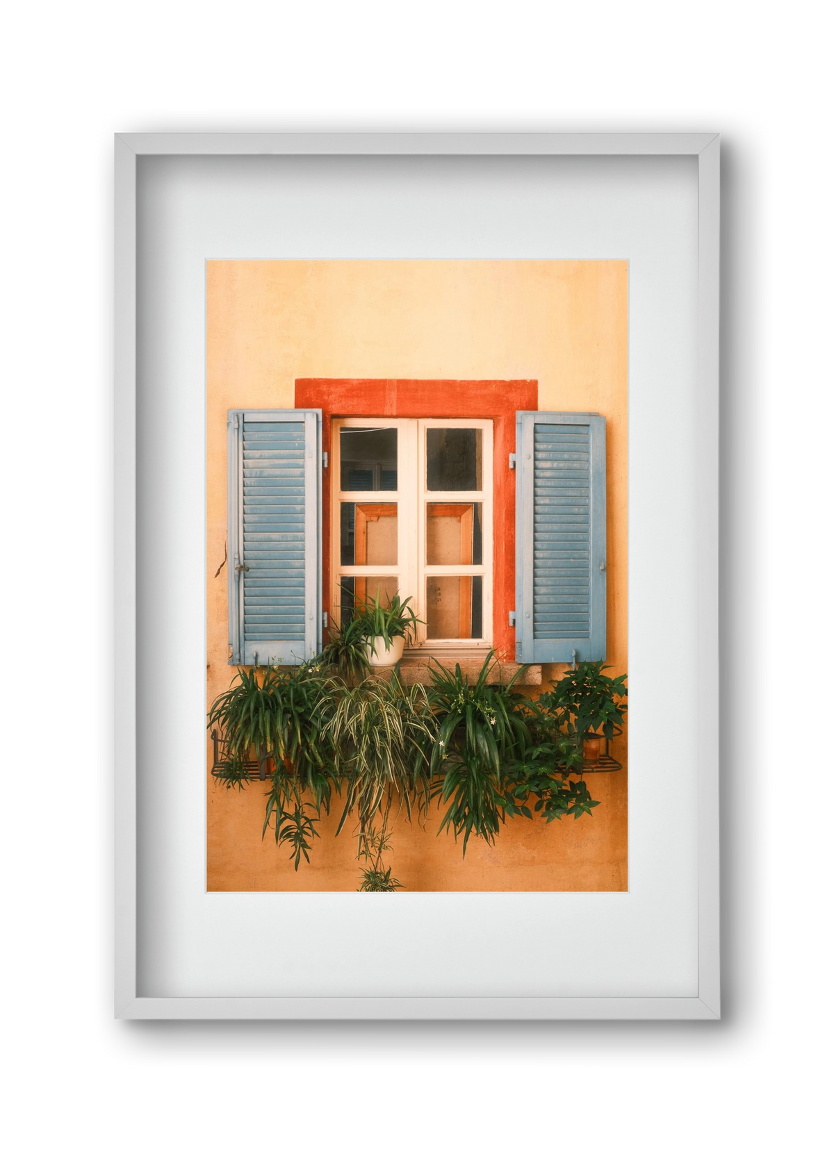 Virágos mediterrán ablak Gandria szigetén – Lugano, Svájc, 30x45 cm (20x30 cm), Fehér keret, paszpartuval