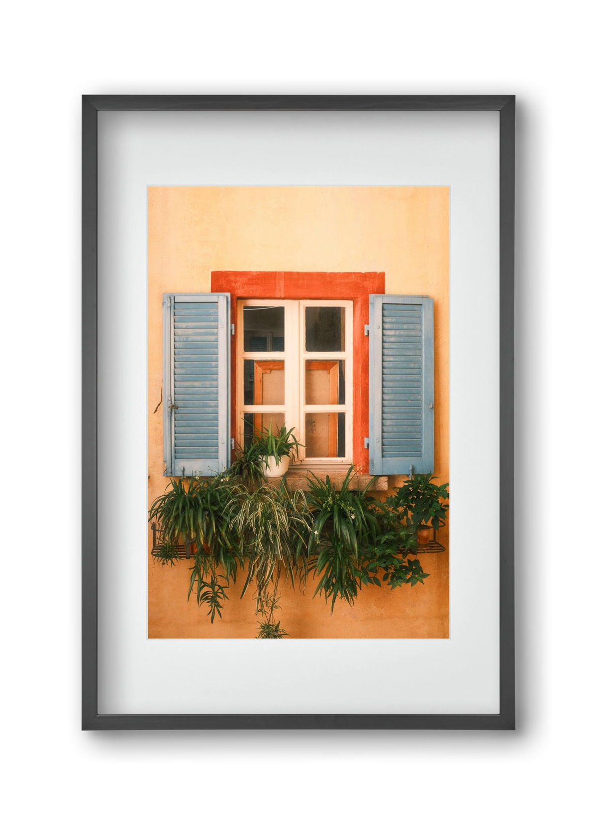 Virágos mediterrán ablak Gandria szigetén – Lugano, Svájc, 30x45 cm (20x30 cm), Fekete keret, paszpartuval