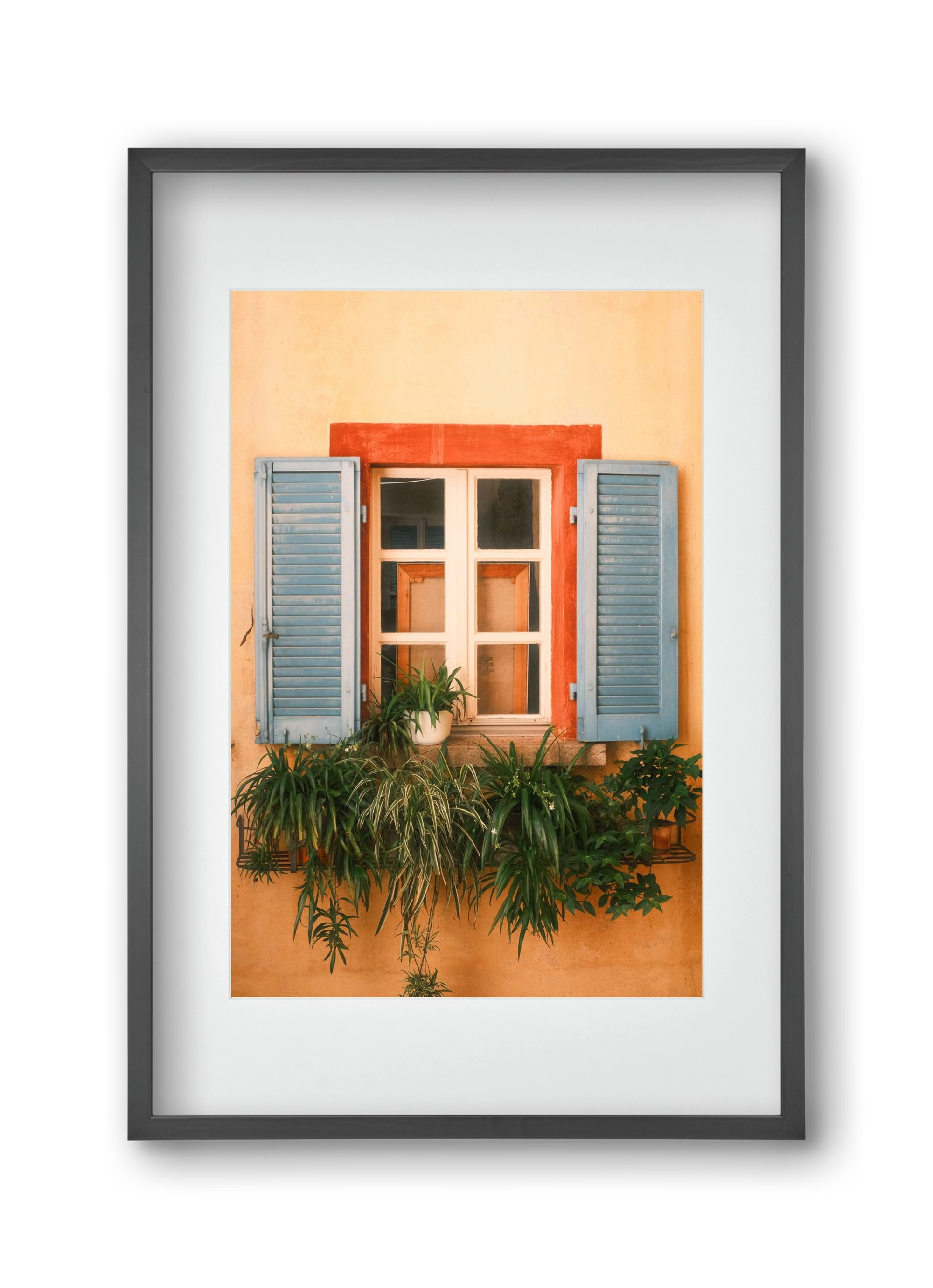 Virágos mediterrán ablak Gandria szigetén – Lugano, Svájc, 30x45 cm (20x30 cm), Fekete keret, paszpartuval