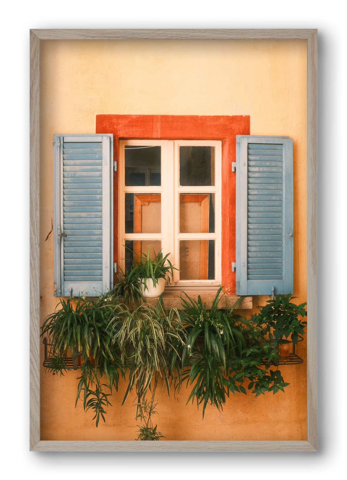 Virágos mediterrán ablak Gandria szigetén – Lugano, Svájc, 40x60 cm (40x60 cm), Tölgy keret