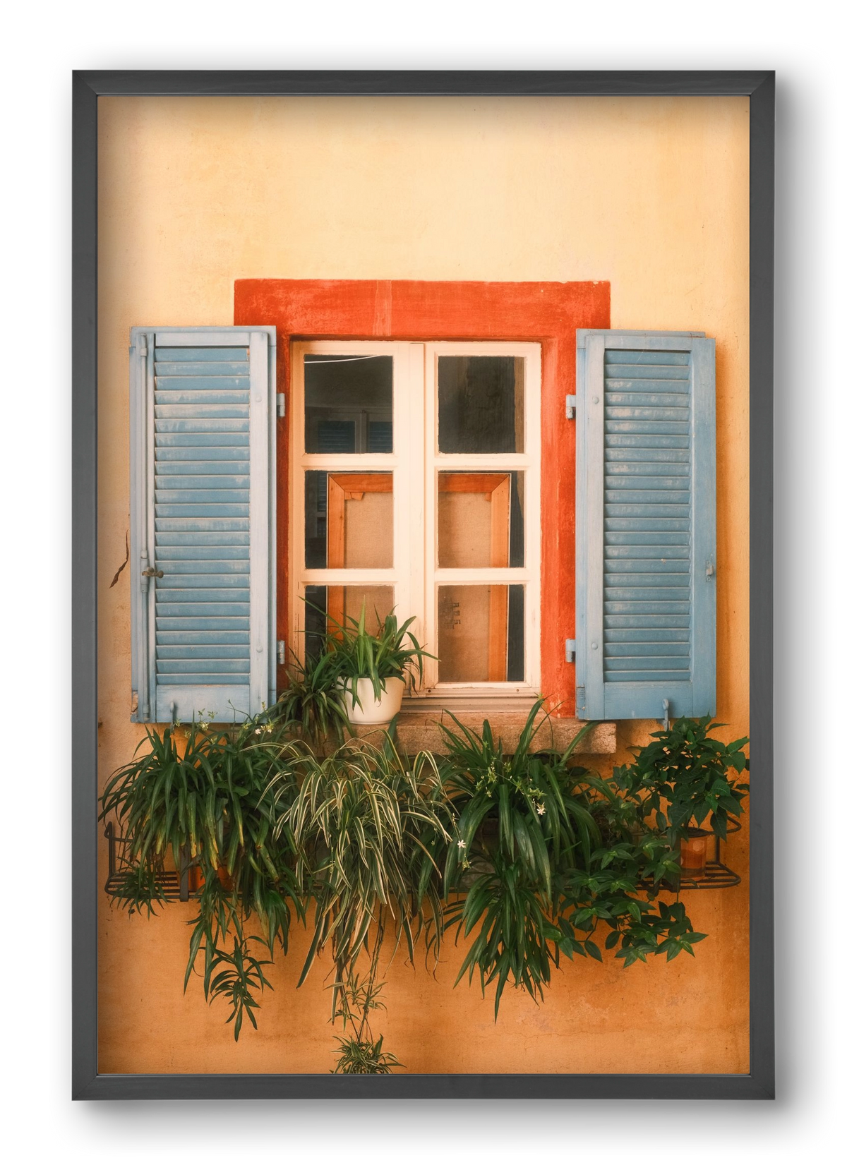 Virágos mediterrán ablak Gandria szigetén – Lugano, Svájc, 40x60 cm (40x60 cm), Fekete keret